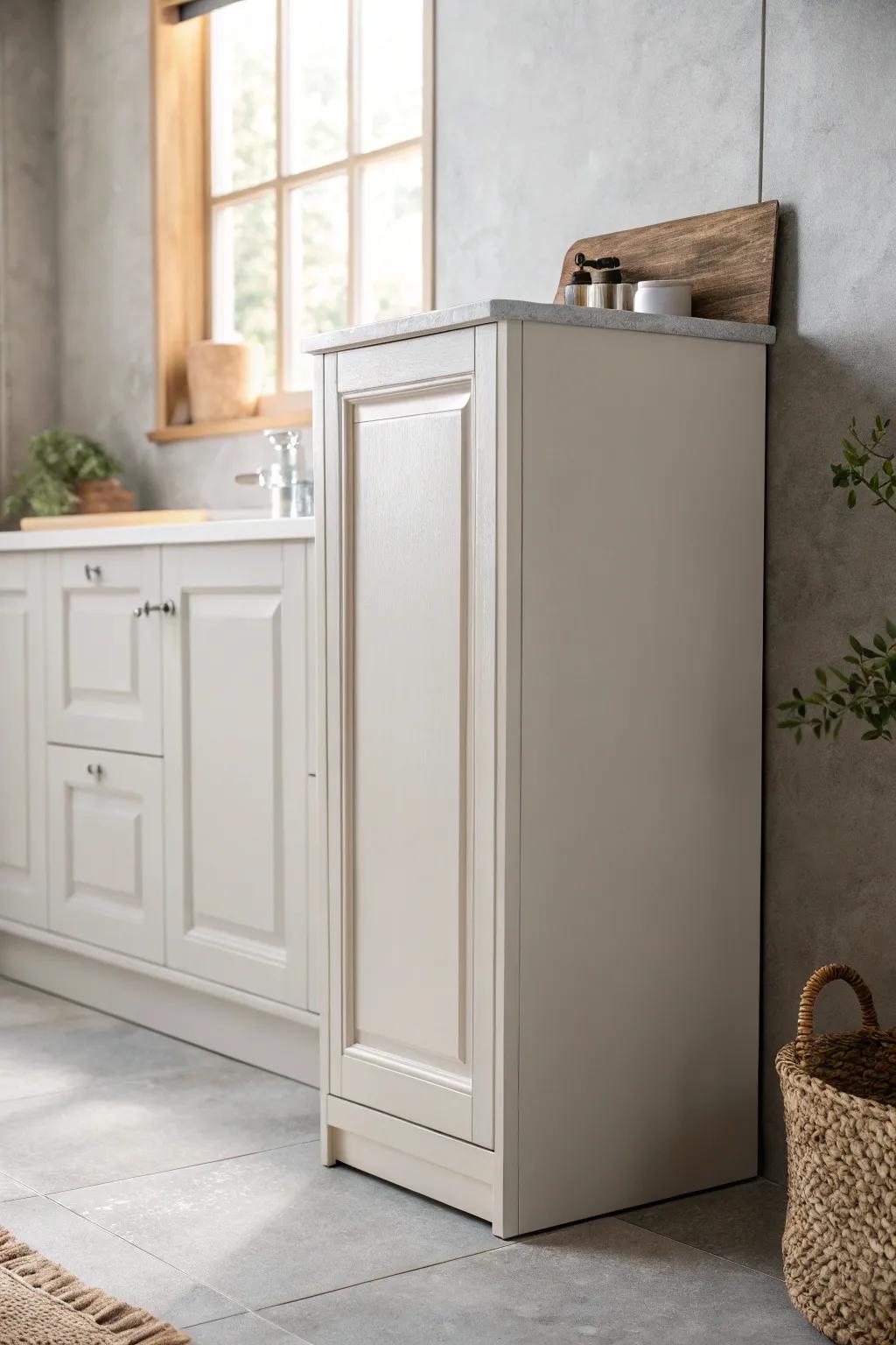 A painted filler panel makes a 5-inch vanity gap look built-in—clean, seamless, and chic.