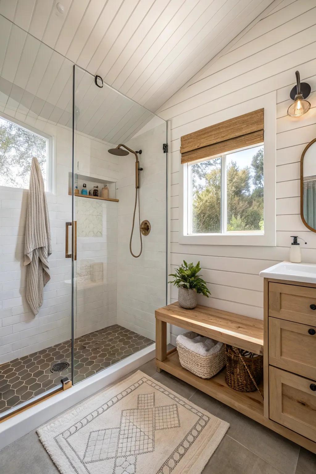 Swap the tub for a sleek walk-in shower to open up your ADU bathroom instantly.