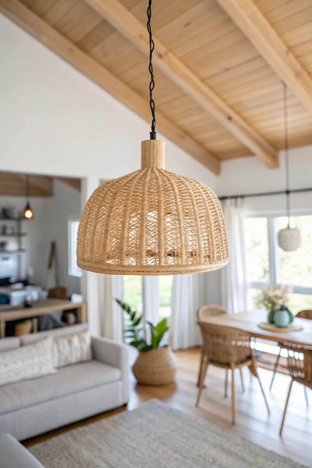 One statement pendant creates a cozy focal point for an open-concept ADU great room.