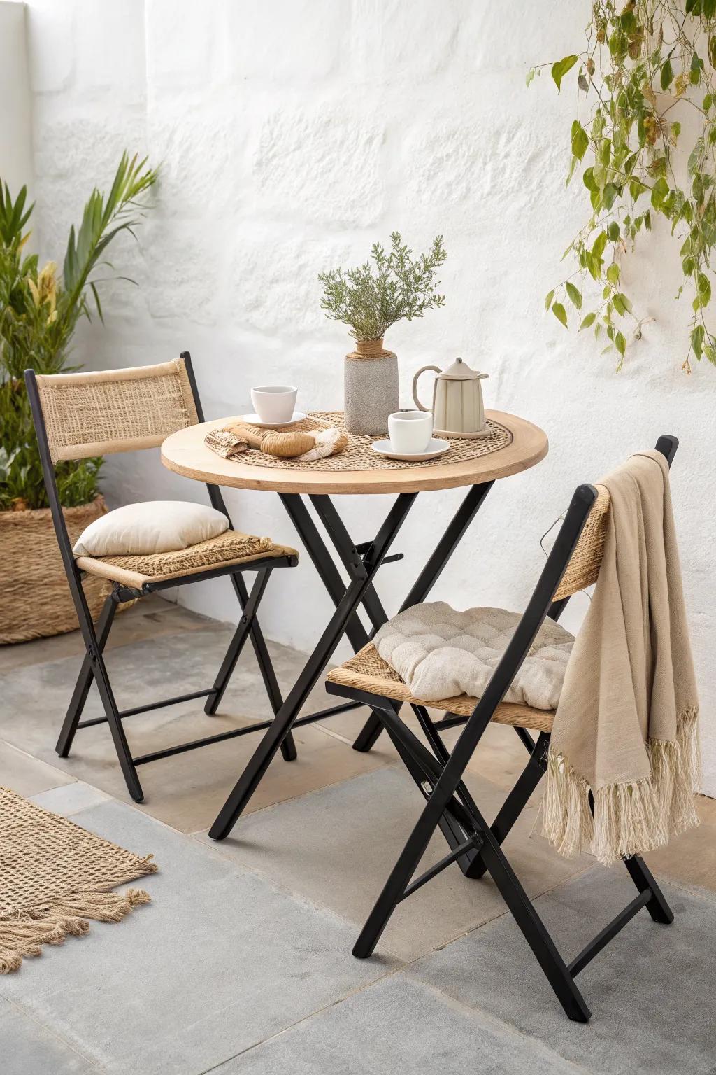 Budget patio upgrade: a folding bistro set that instantly adds café-style function in small spaces.