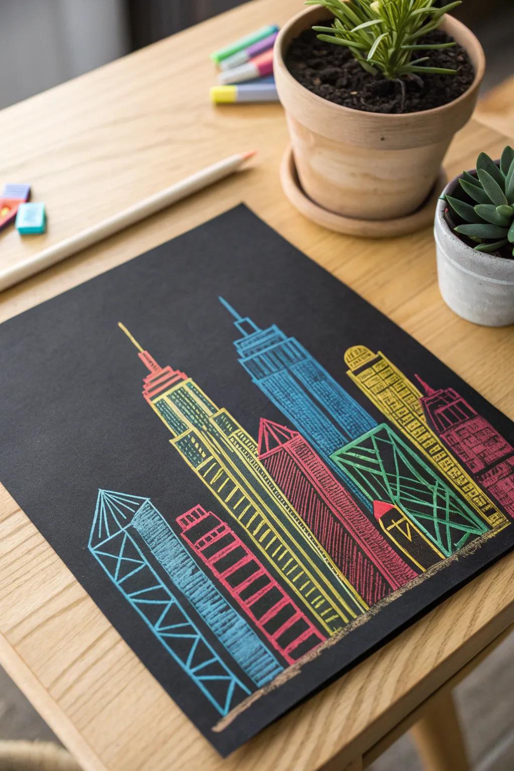 Unleash creativity with a vibrant cityscape! Perfect for young artists exploring bold colors and geometric designs.