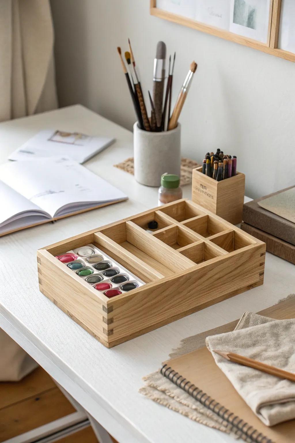 Sort art supplies by medium—one beautiful organizer makes everything easy to find.