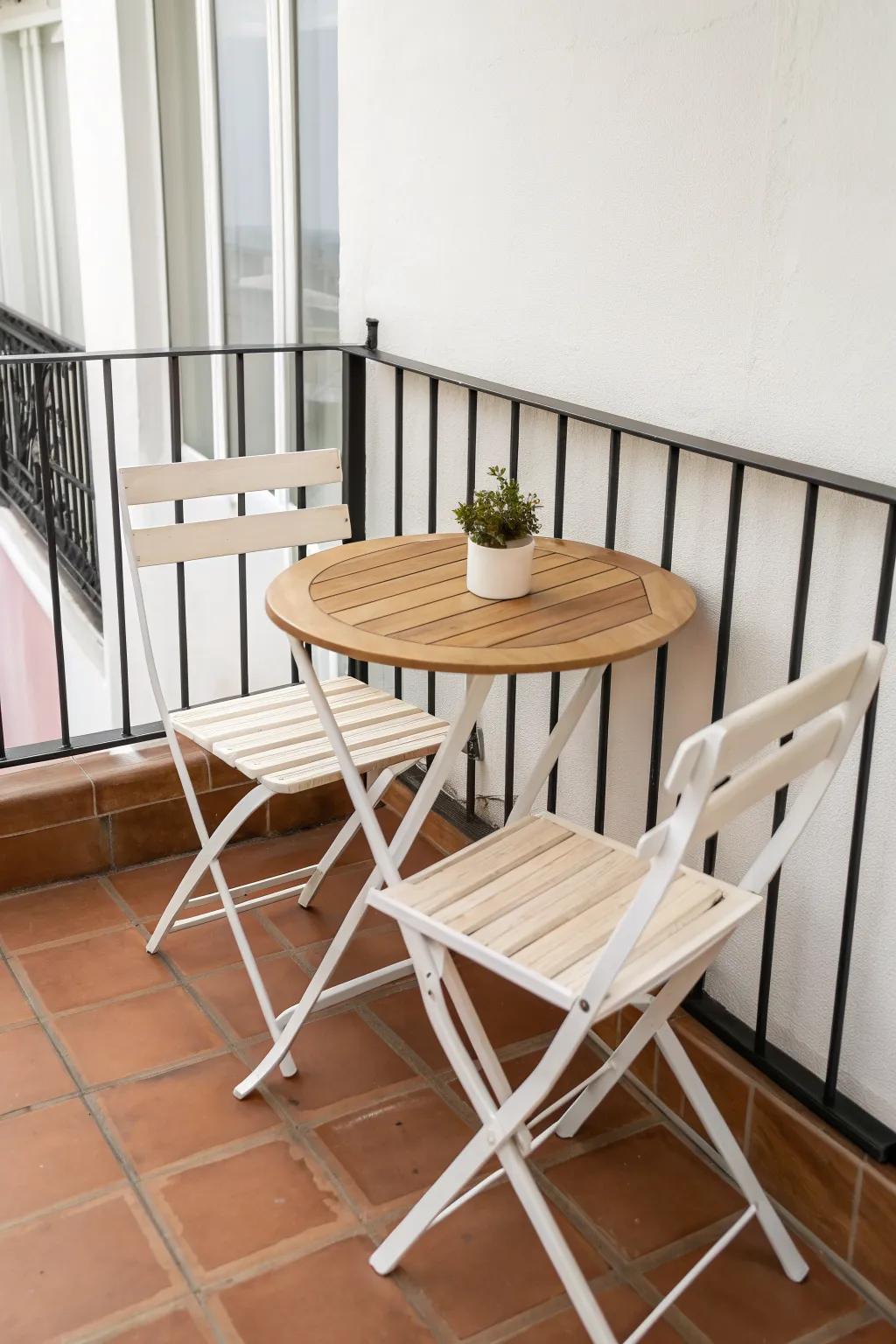 A folding bistro set turns a tiny balcony into a cozy café corner—then stores flat in seconds.