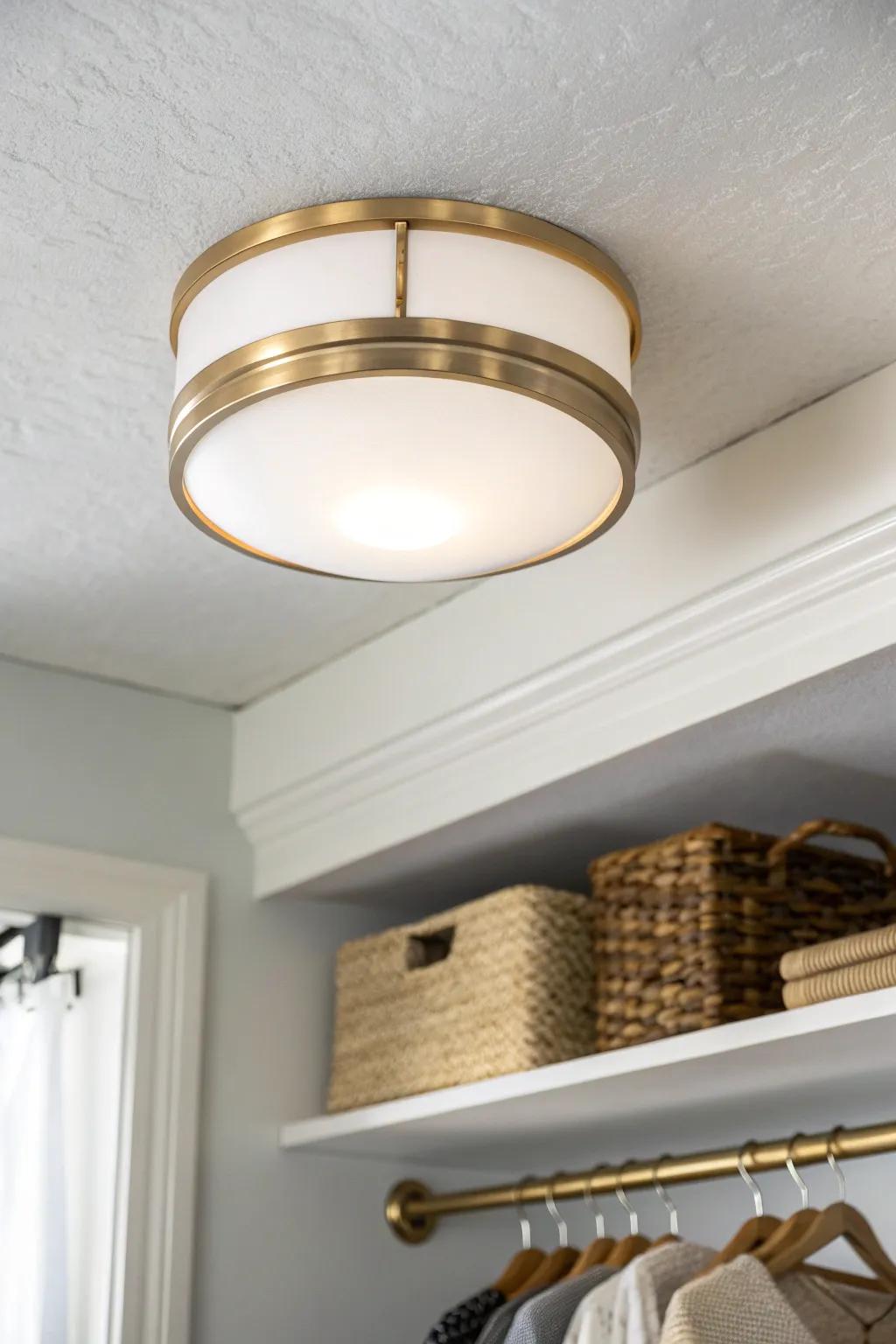 Swap in bright, even lighting—your basement closet instantly feels bigger and easier to organize.