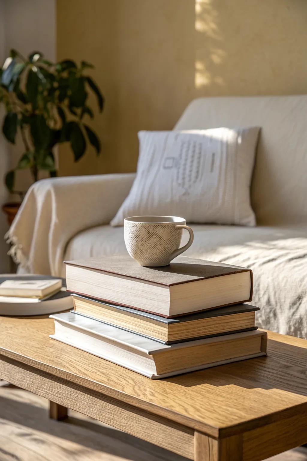 Classic coffee table book stack: 3 curated volumes for a polished, clutter-free look.