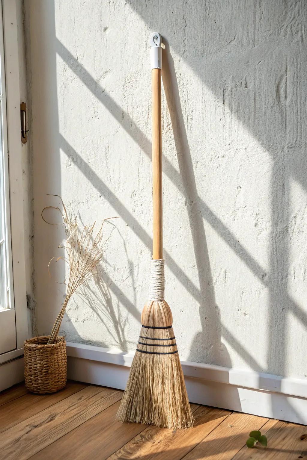 Wall-mounted grip clip keeps your broom upright—no tangles, no domino effect, pure calm.