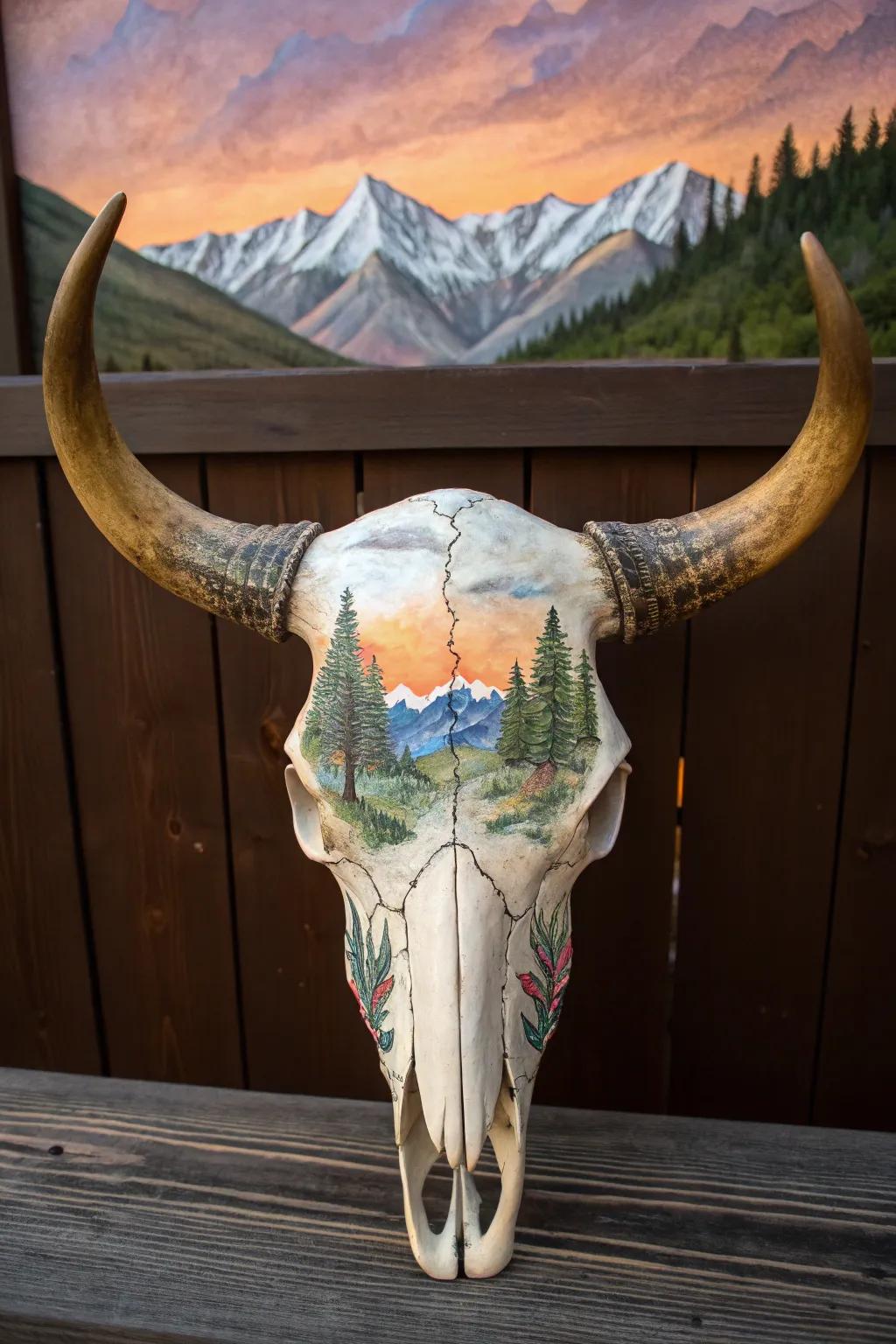 Transform your space with nature's artistry on a buffalo skull canvas.