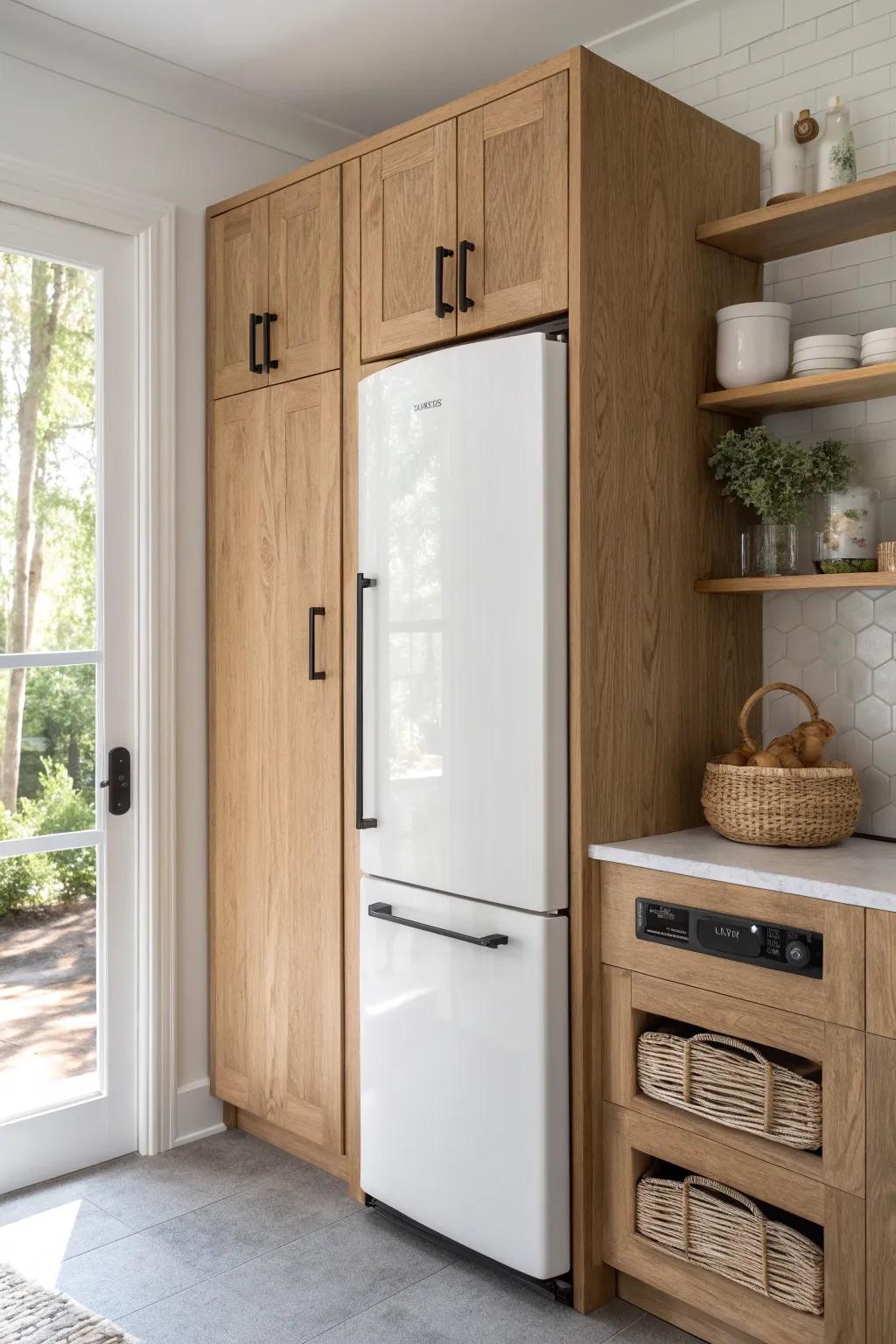 Go full-depth above the fridge—flush front, better visibility, and storage you’ll actually use.