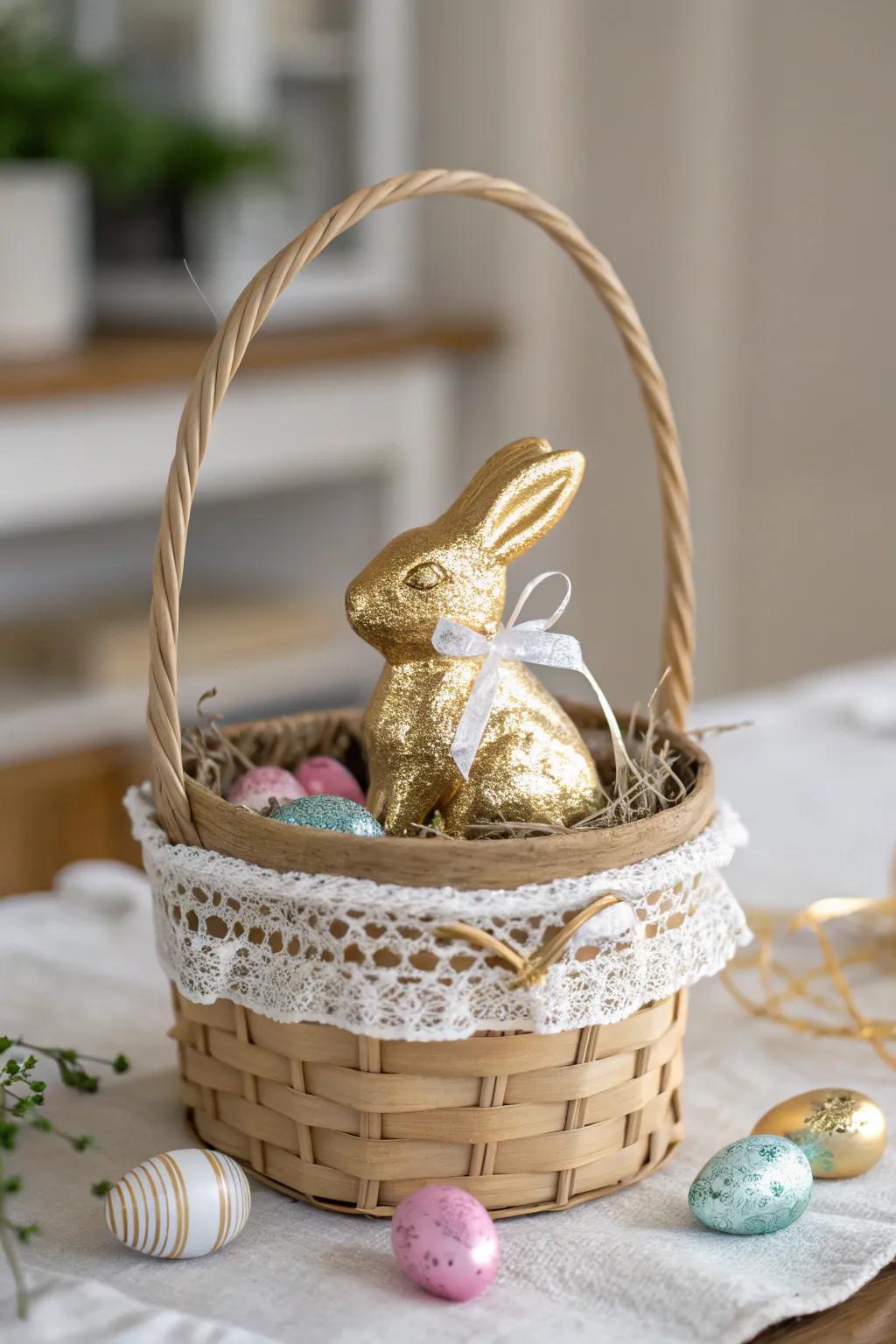 Elevate your Easter with a timeless chocolate bunny centerpiece in a beautifully minimalist basket. 🐰✨ #EasterElegance #ScandiBoho