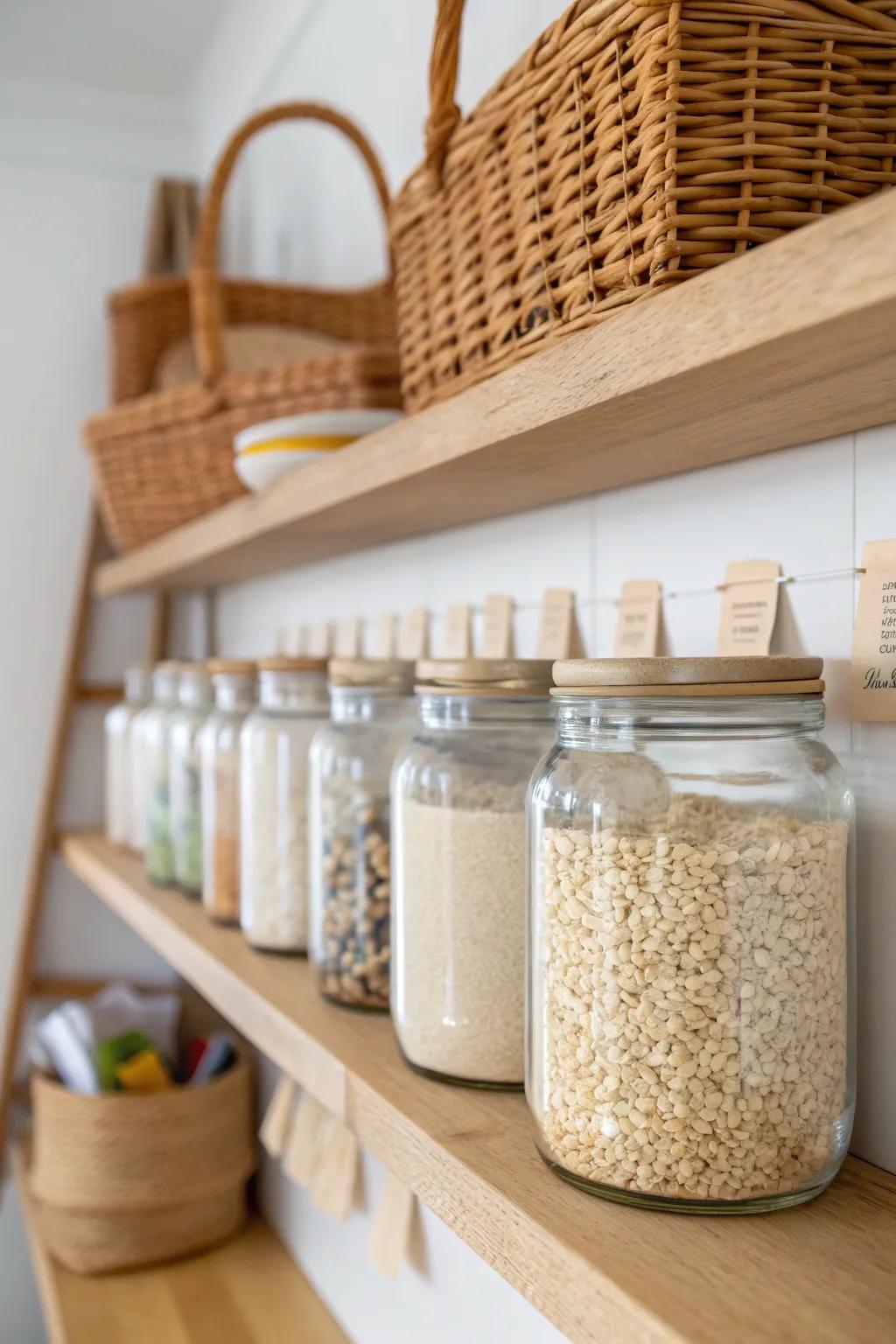 Adjust shelves to fit quart jars snugly—no wasted air gap, just double the small pantry storage.