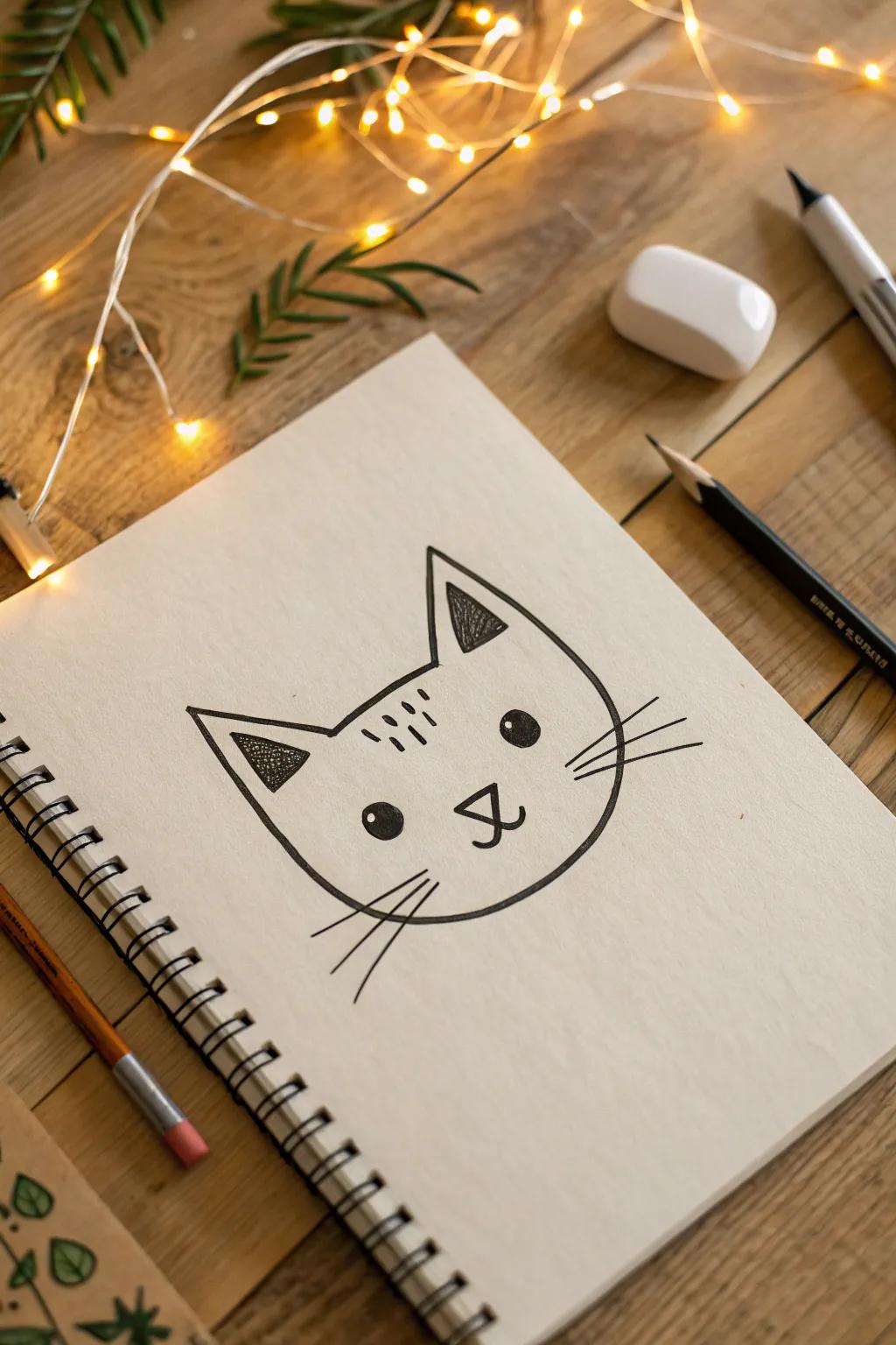 Capture the essence of feline charm with minimalist cat doodles.