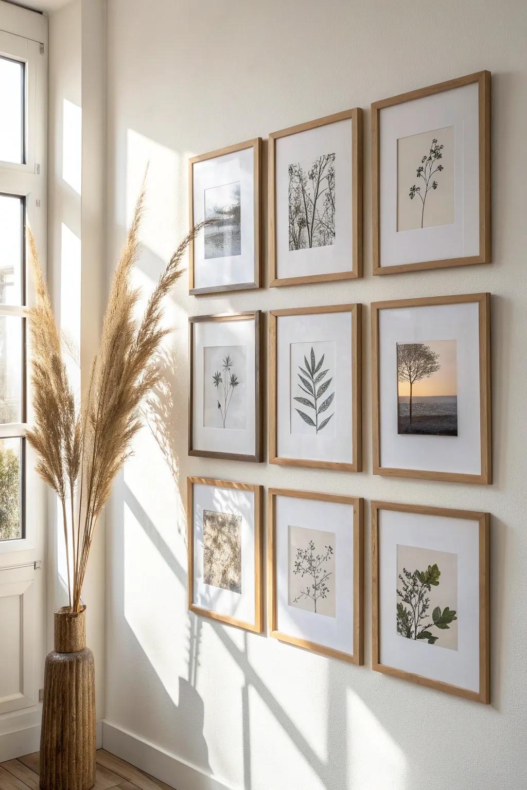 Budget-friendly gallery wall: matching frames + free prints for instant designer decor.