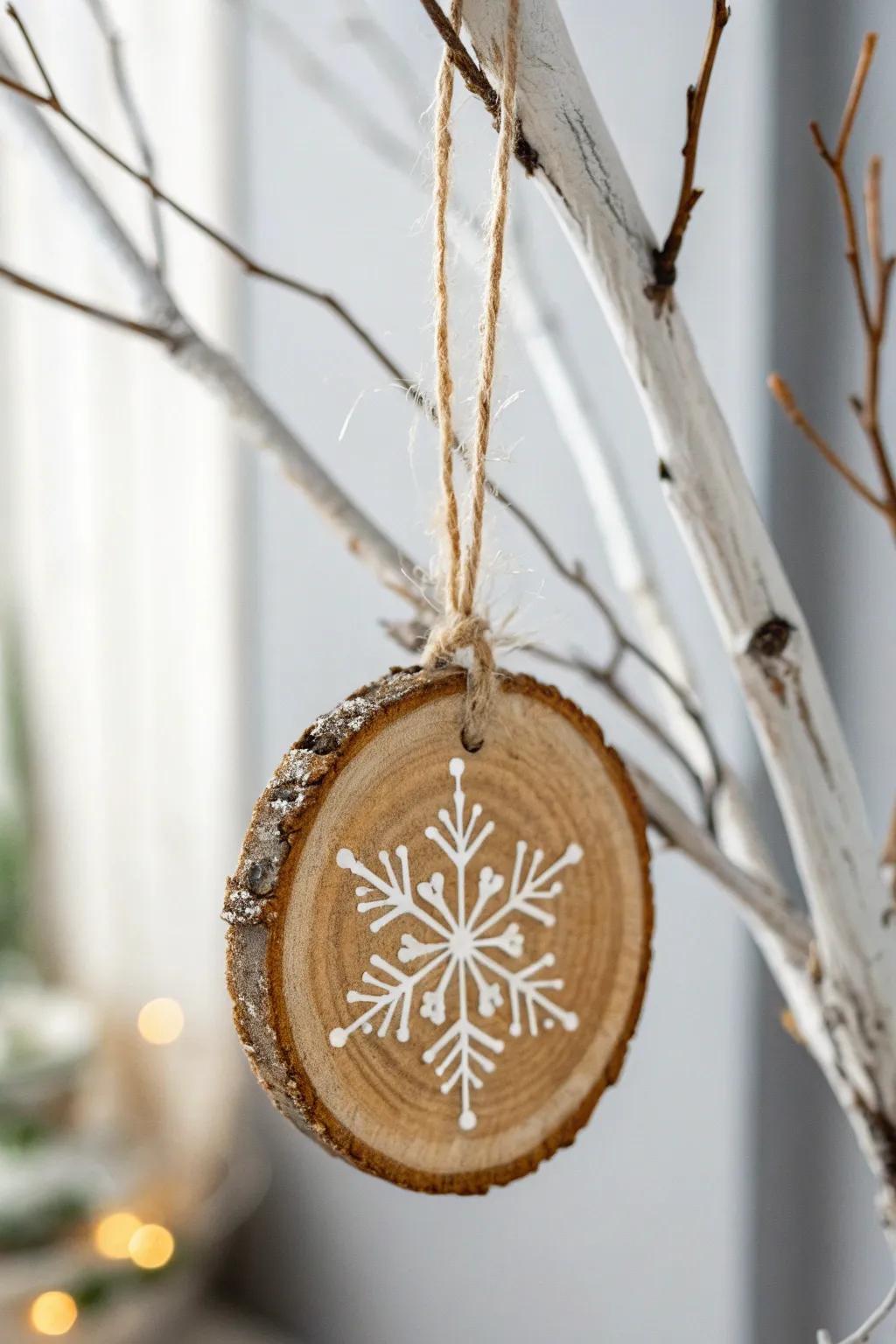 Embrace the natural beauty of the season with handcrafted wood slice ornaments.