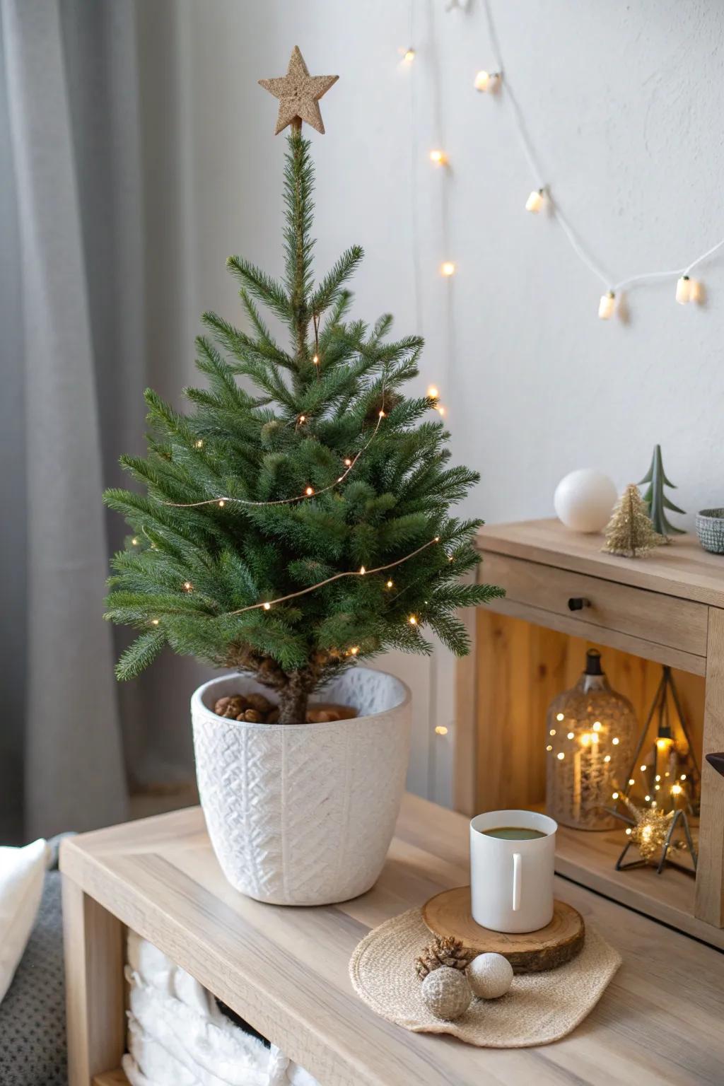 A mini desk tree moment—festive, cozy, and perfectly small-space friendly for any cubicle.