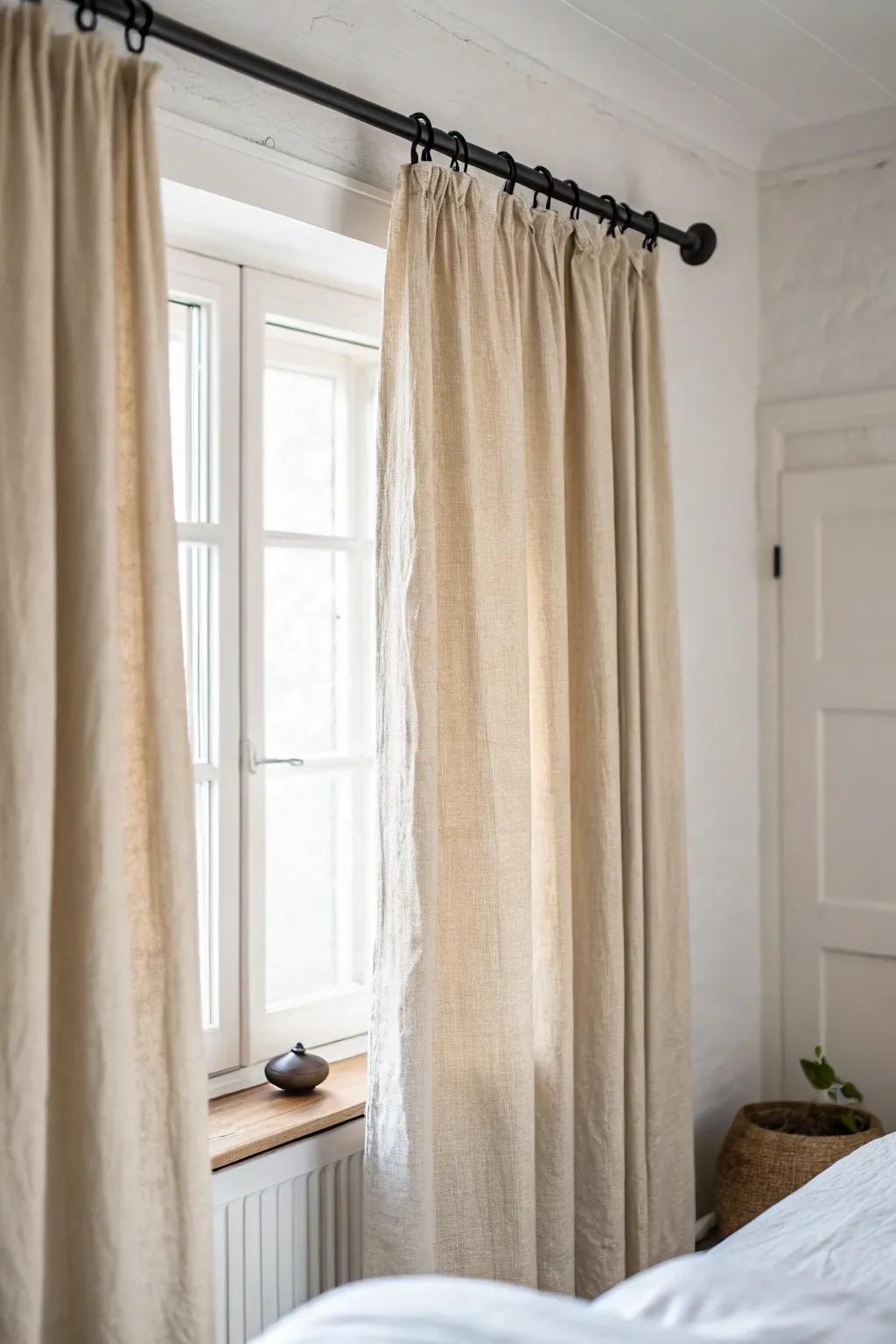 Classic linen panels on a simple rod—an airy, calm closet solution that saves floor space.
