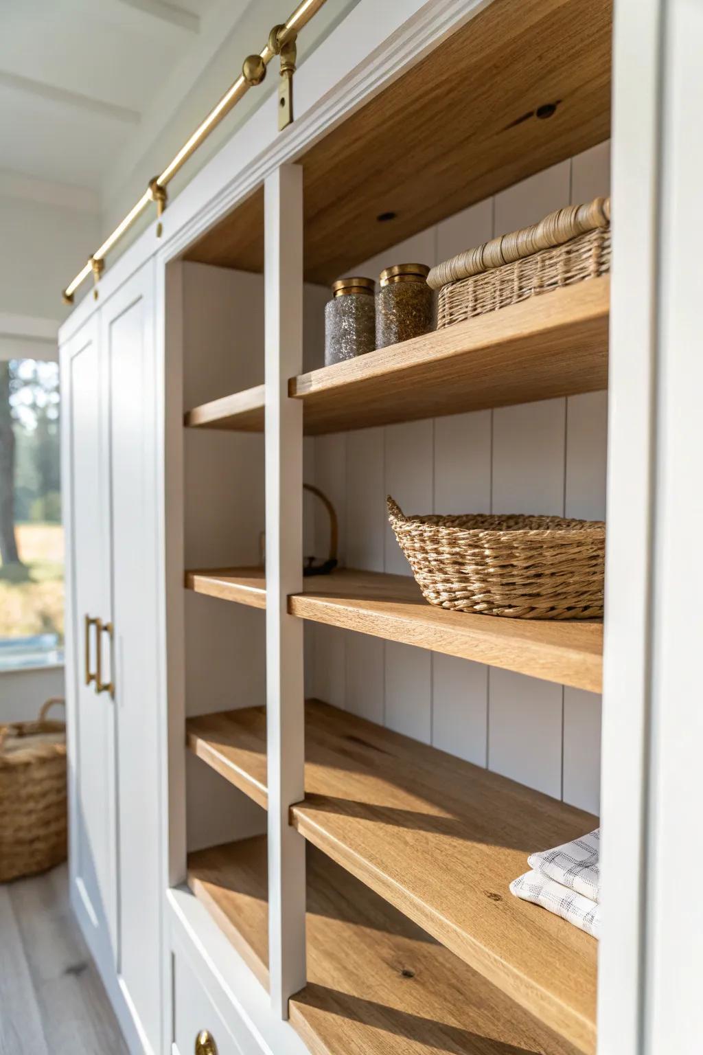 Add adjustable shelves first so your closet pantry flexes with every grocery run.