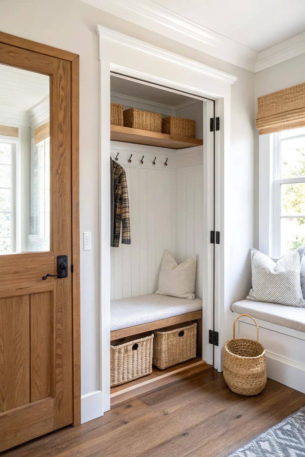 Remove the doors for a clean, open closet nook that feels built-in and beautifully intentional.