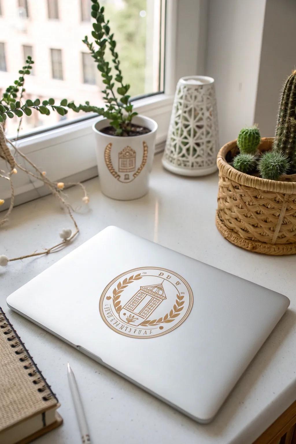 Carry a piece of campus with you in style—elevate your laptop with a touch of school pride through minimalist design.