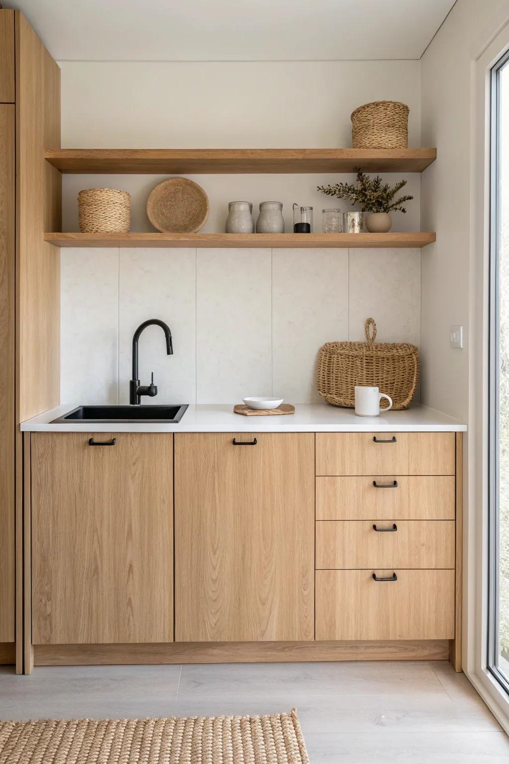 Single-wall studio kitchen: one sleek line that boosts flow and keeps the room feeling open.
