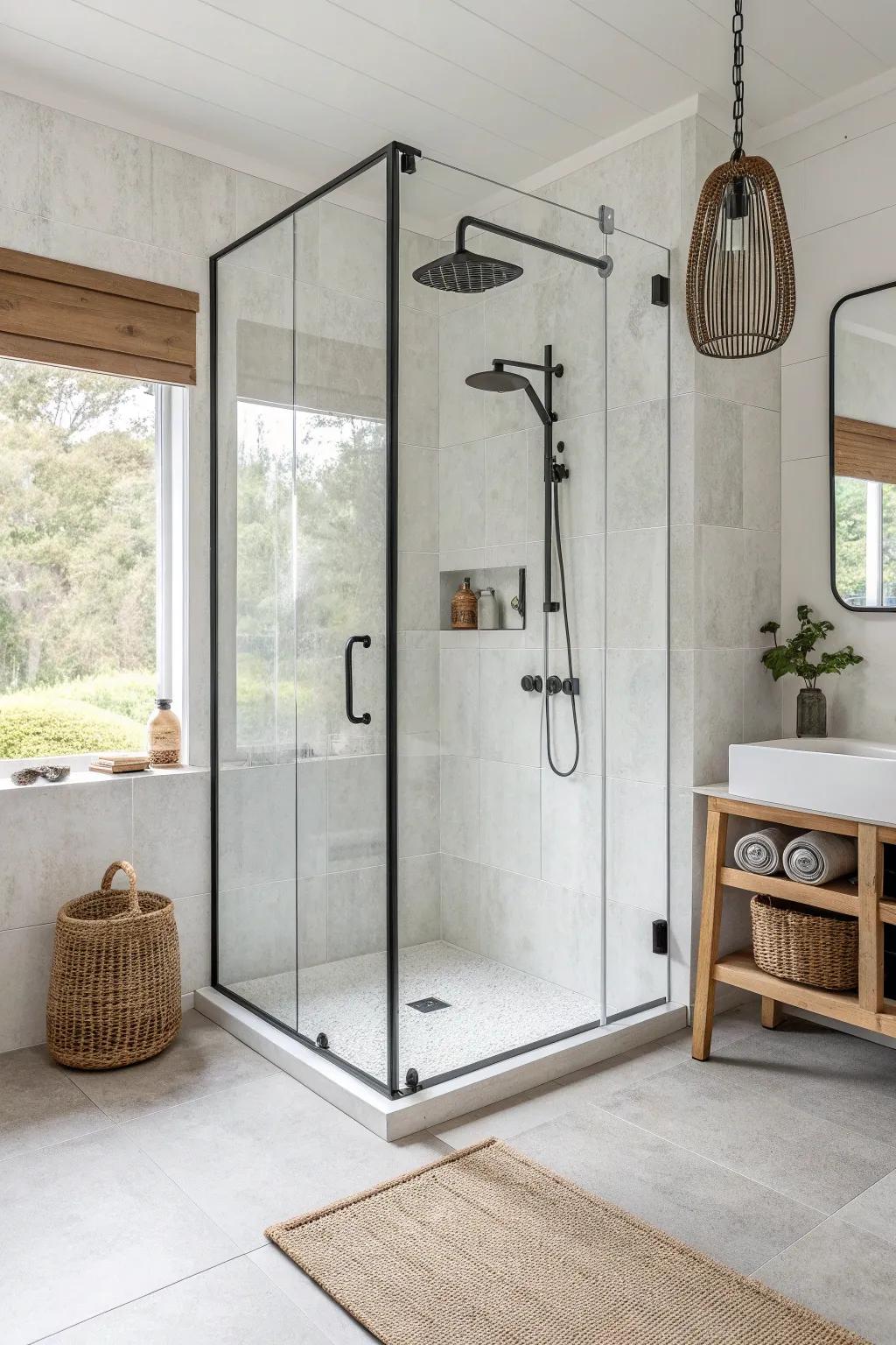 Frameless glass corner shower: the airy upgrade that makes a tiny bathroom feel bigger.