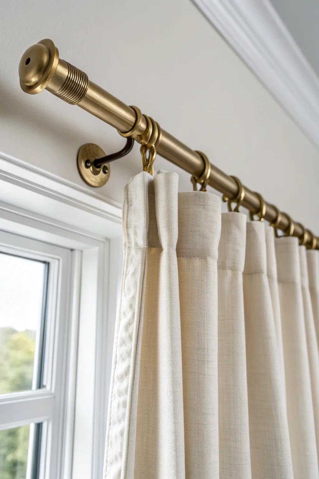 A seamless corner curtain rod with a chic elbow connector—one continuous line, zero clutter.