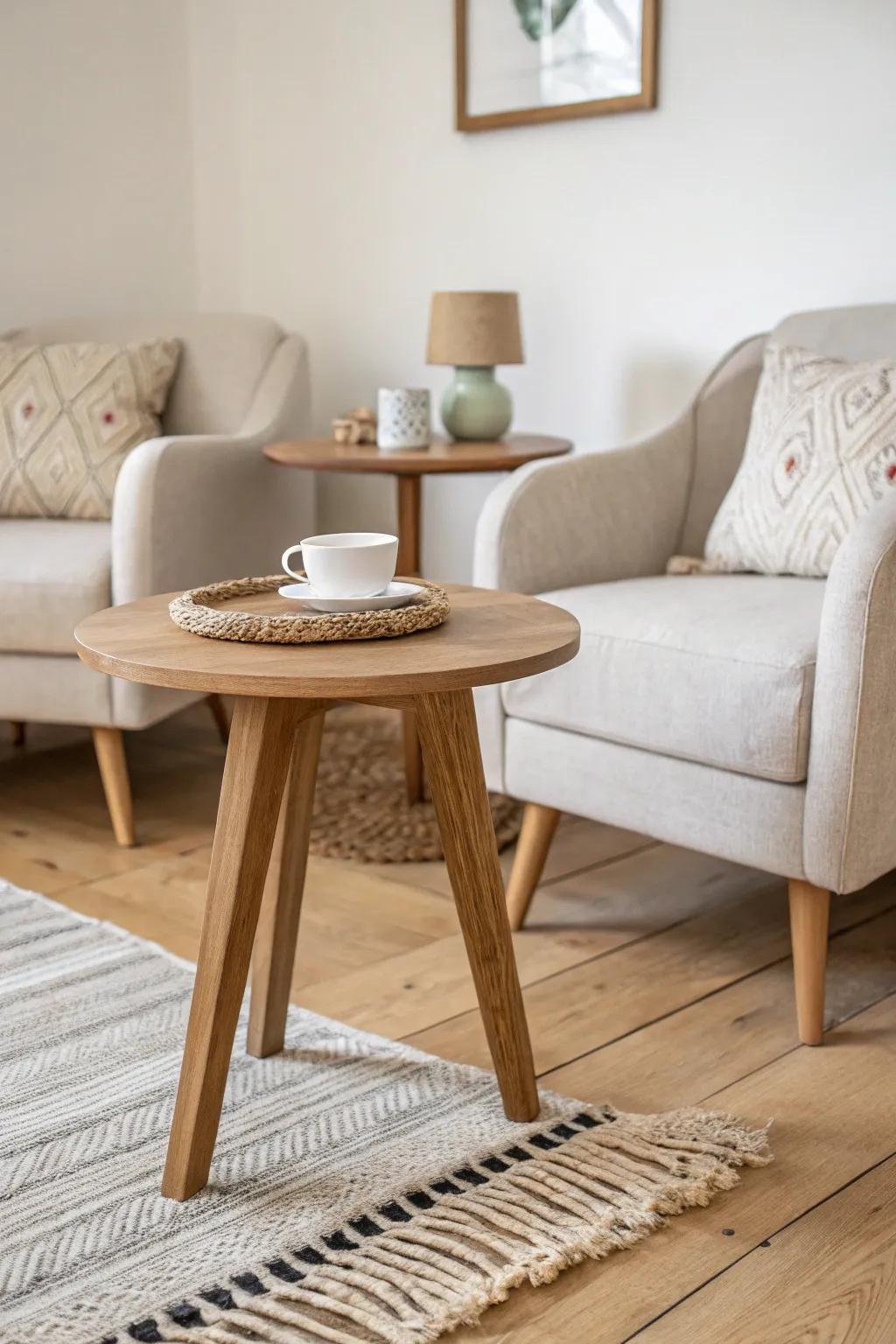 Couchless cozy: two chairs + one perfect little table for an airy, talk-friendly layout.