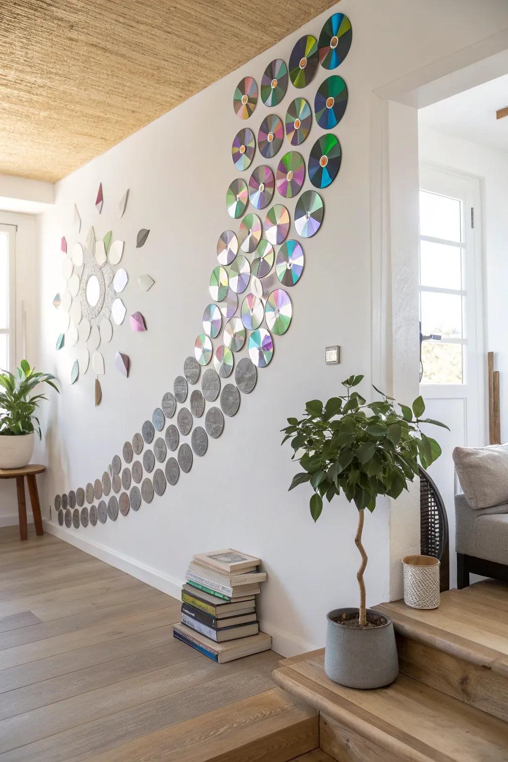 Transform your space with shimmering CD wall art that dances with light and color. ✨🌿 #CraftedBeauty #MinimalistBoho