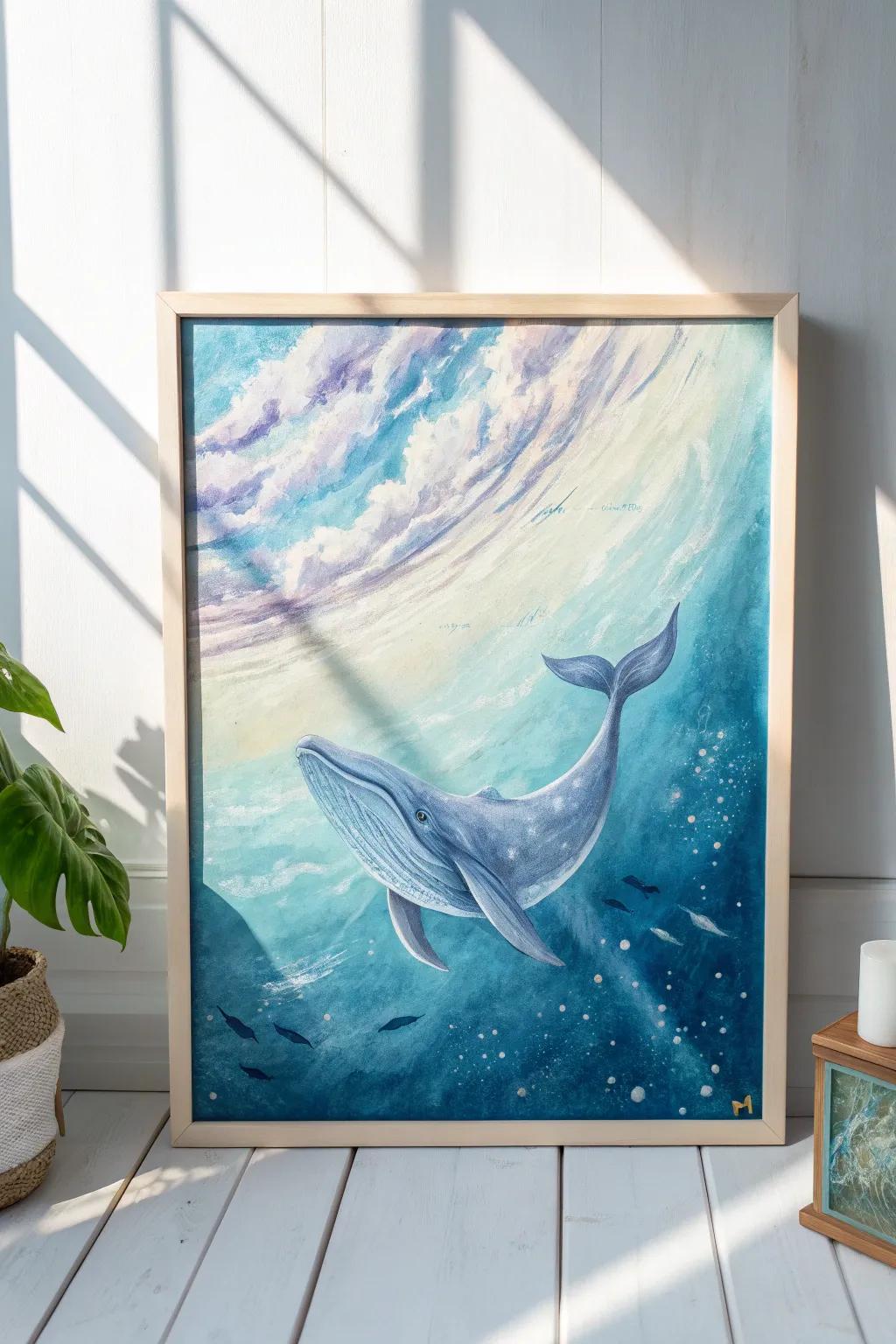 Dive into tranquility with this minimalist whale wonder.