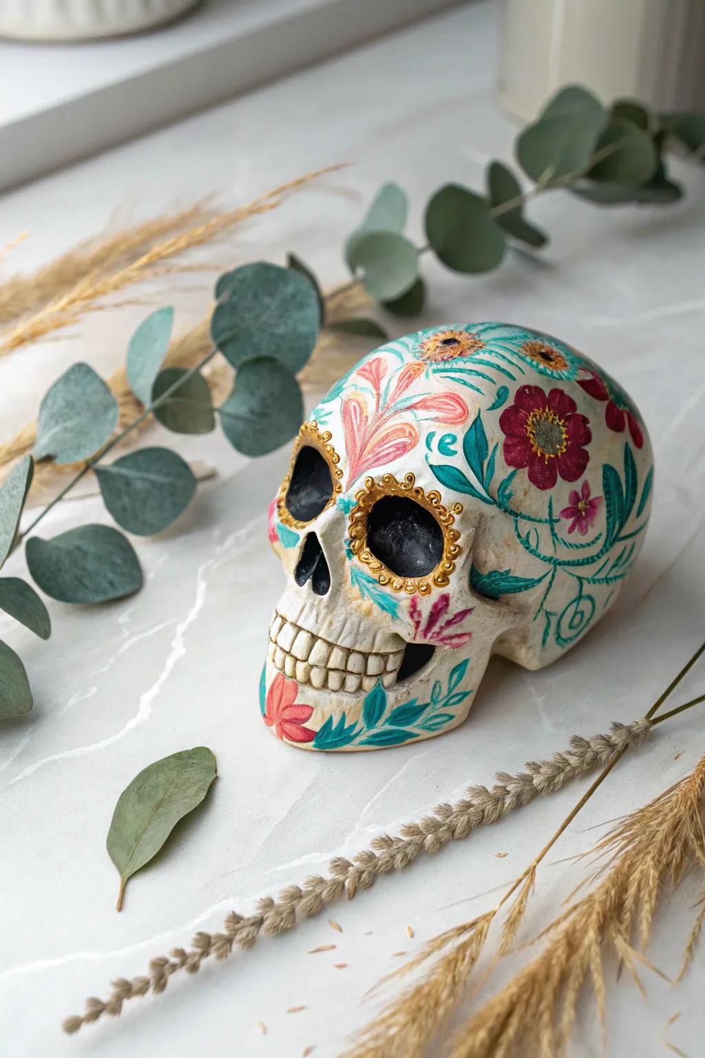 Embrace the art of sugar skulls with vibrant designs and boho elegance.