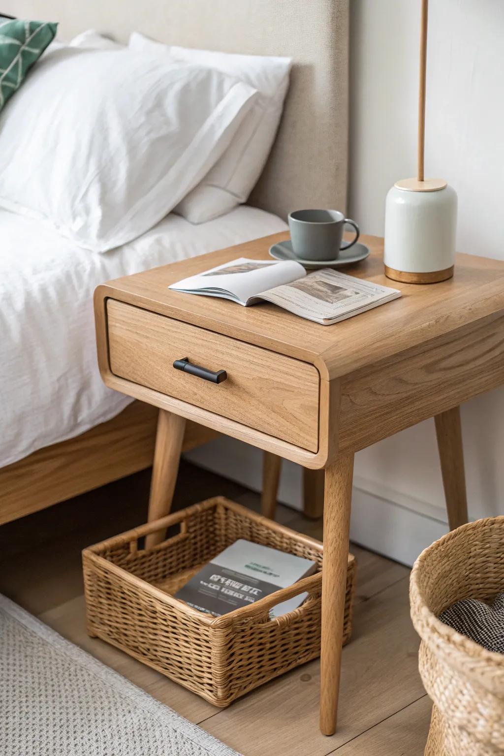 Replace your nightstand with a slim desk for a calm bedside workspace in small bedrooms.