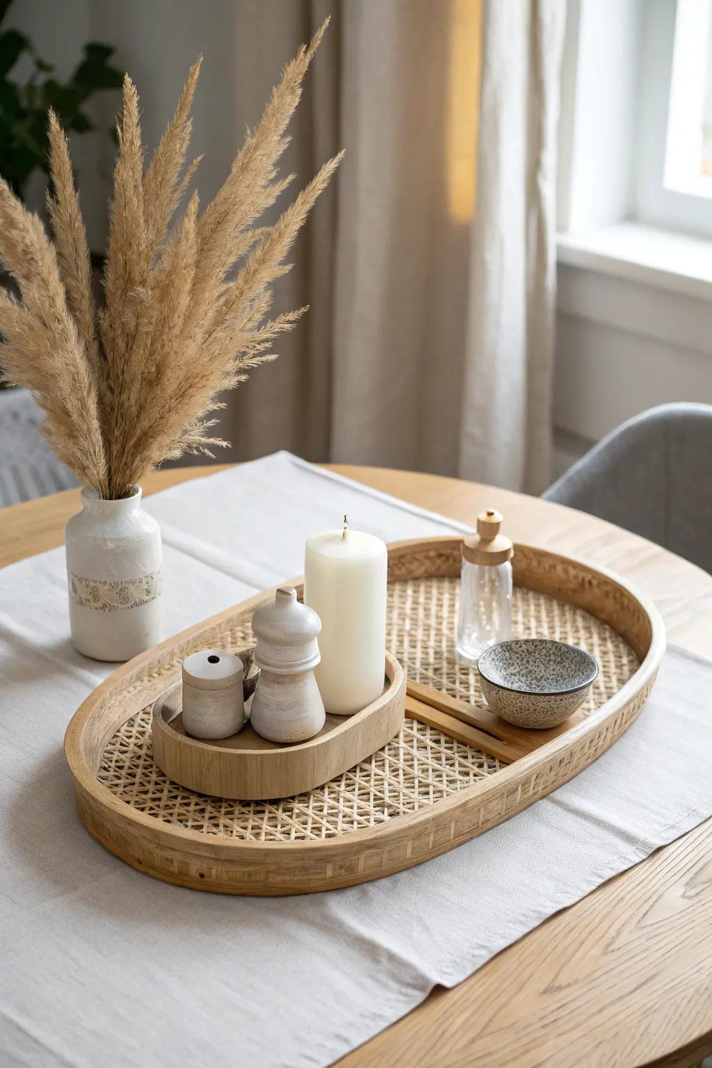 A catchall tray turns table essentials into a calm centerpiece—and clears away in one lift.