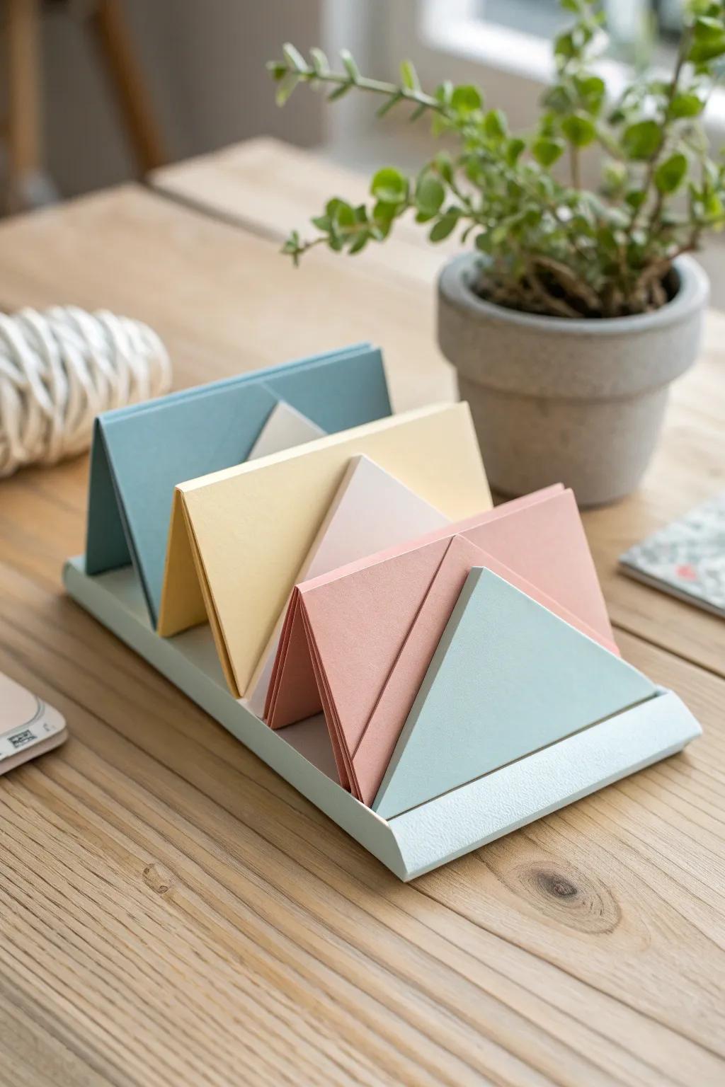 Elevate your desk with a foldable paper stand that combines function with a splash of color and minimalist elegance.
