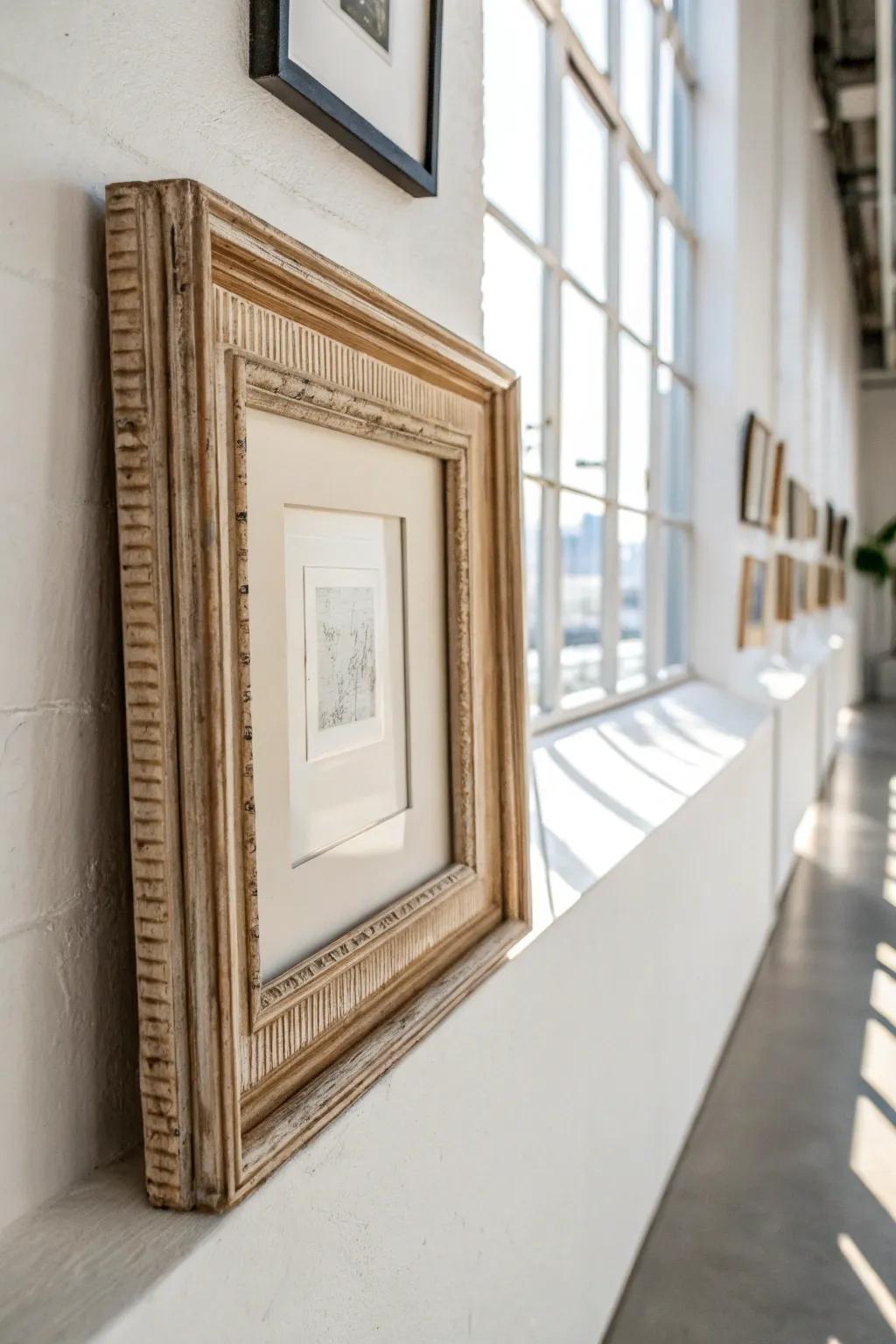 Thrifted frame, spray-painted to match—an easy budget start to a curated gallery wall.