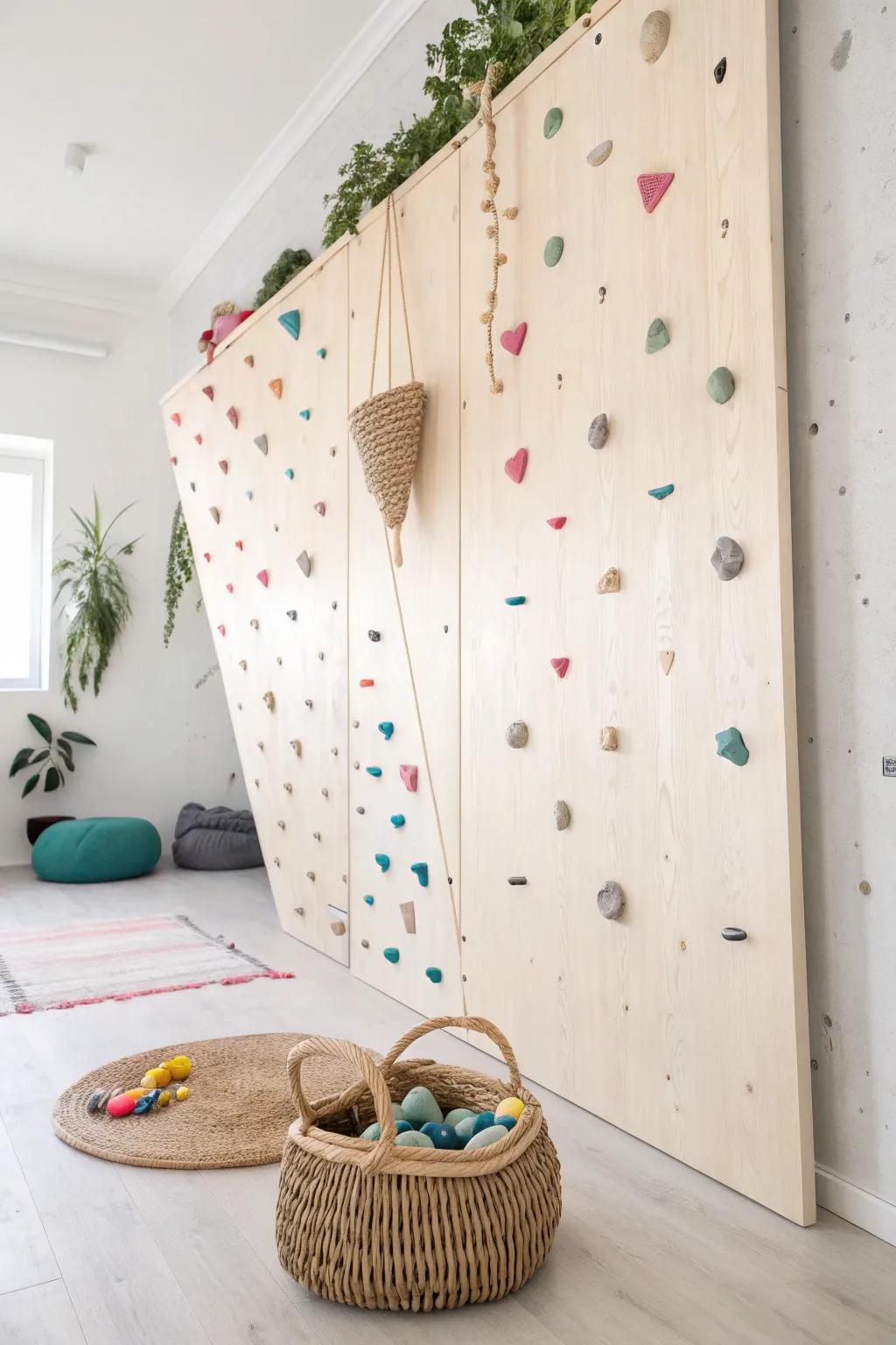 Transform your space with a charming indoor climbing wall — where simplicity meets imagination in style!