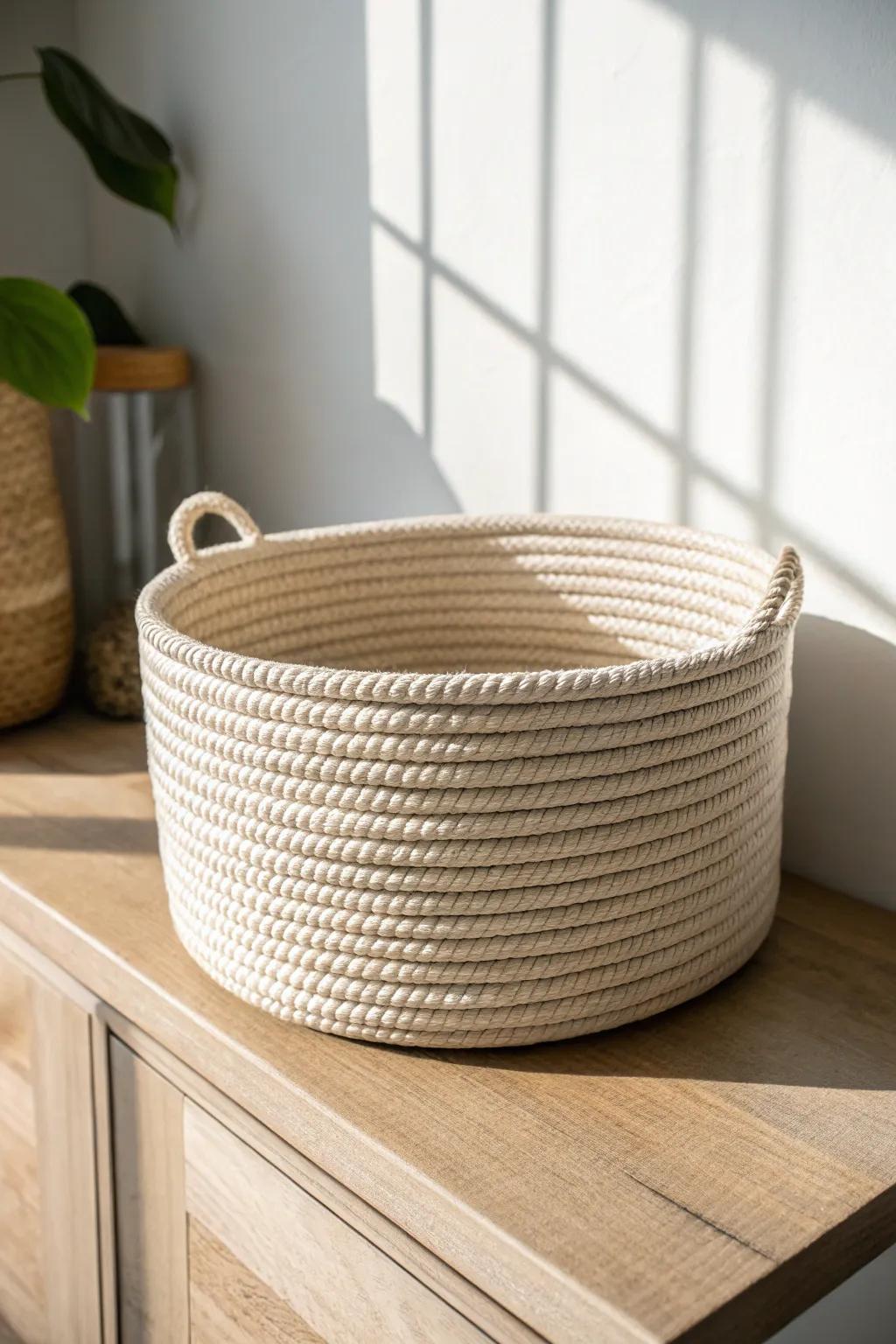 Classic coiled rope basket: a chic, sturdy catch-all that keeps tiny spaces calm and pretty.