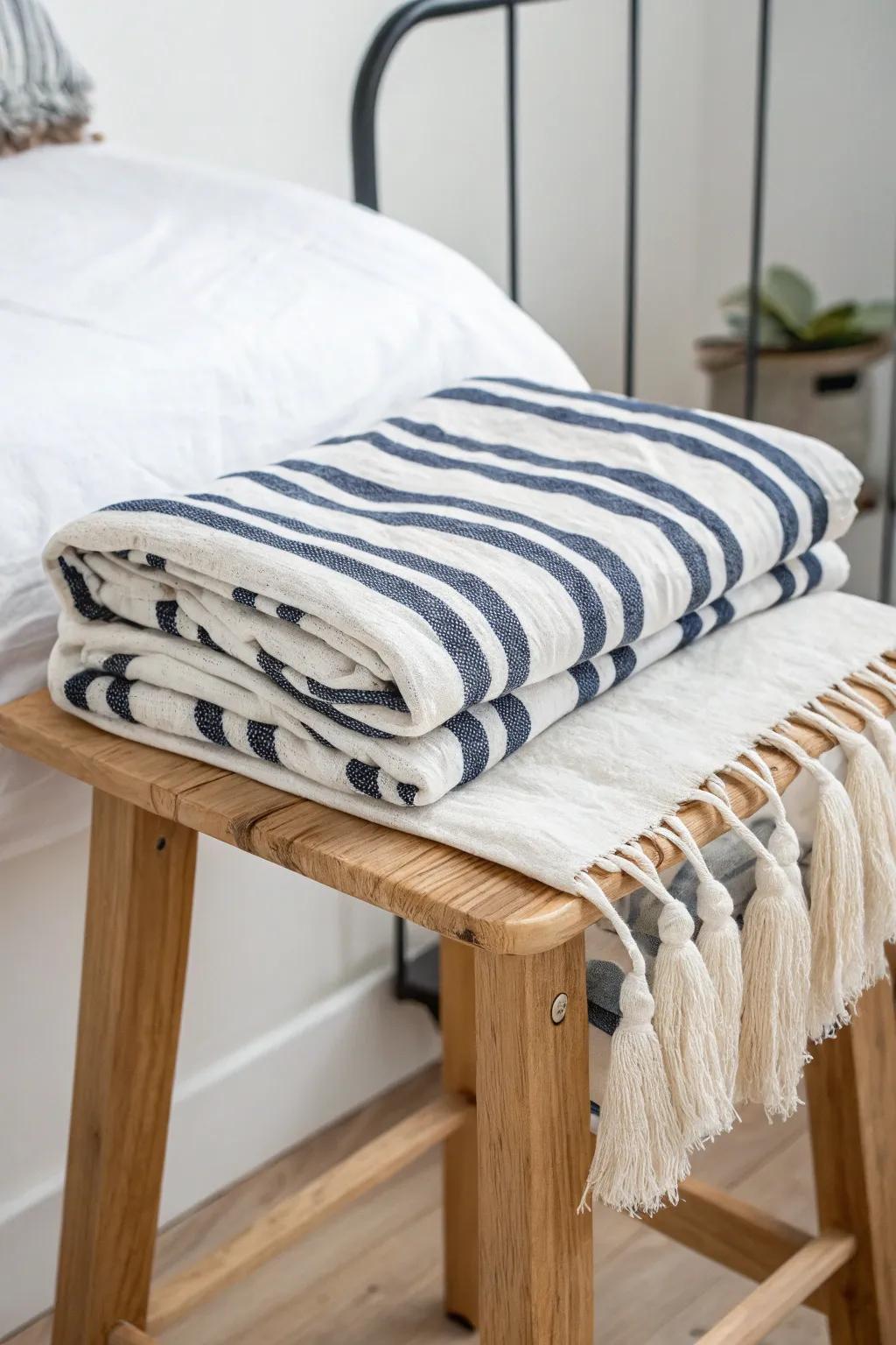 Start with 2–3 colors—navy + white turns random dorm basics into a clean, cohesive set.