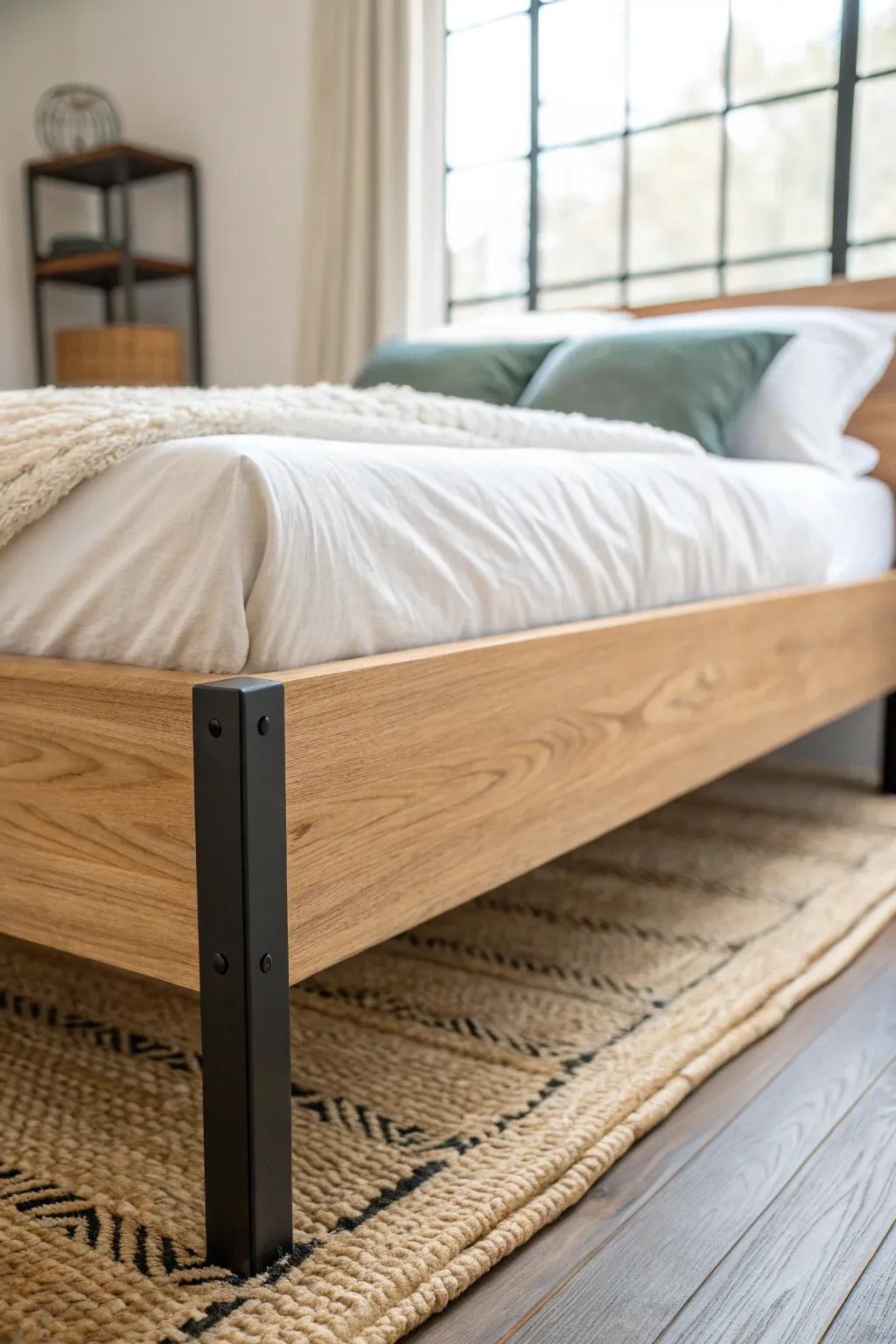 Sturdy bed risers add instant under‑bed storage height—measure first for the perfect fit.