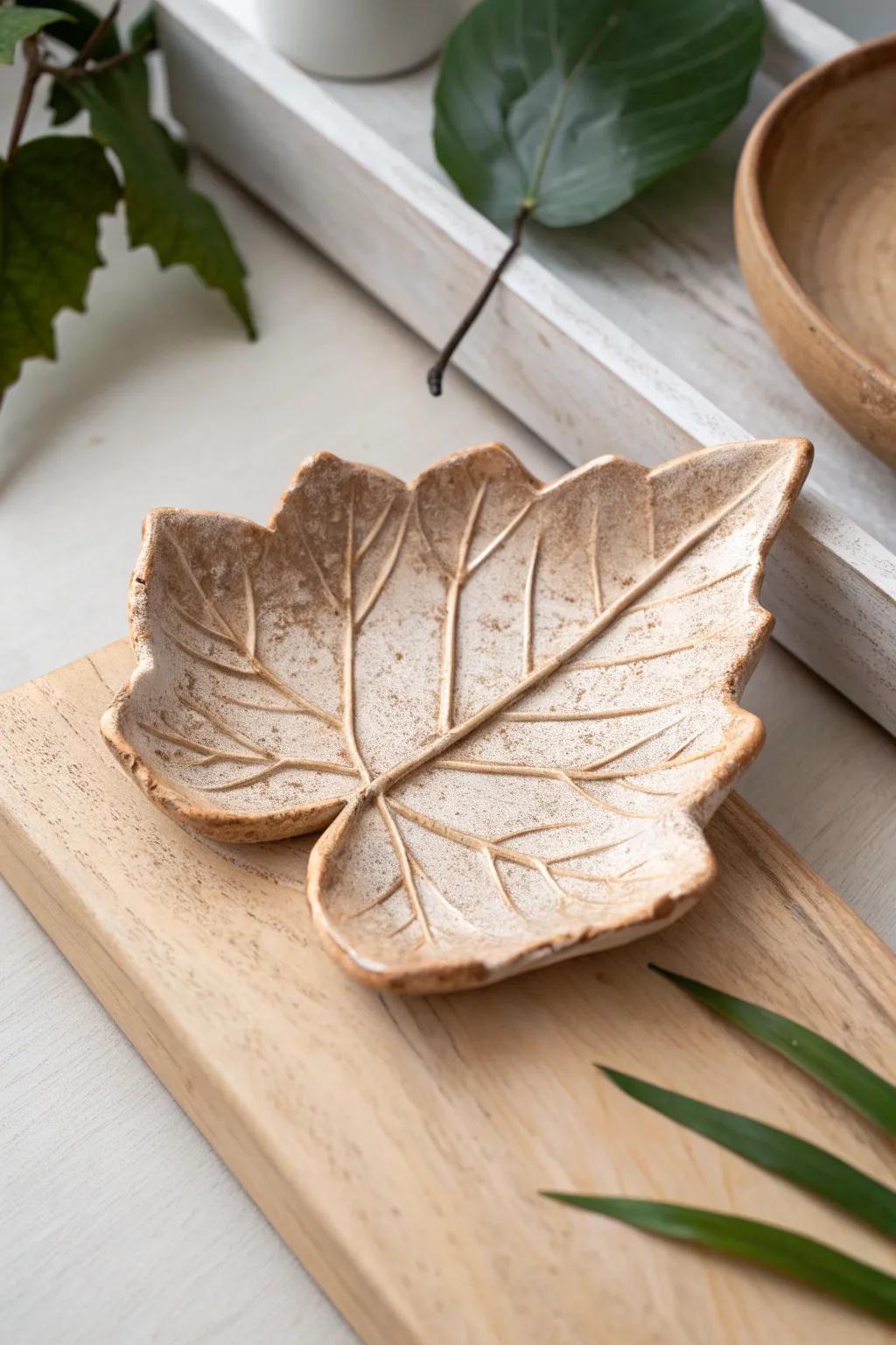 Embrace nature's elegance with a beautifully crafted leaf-shaped clay mold.