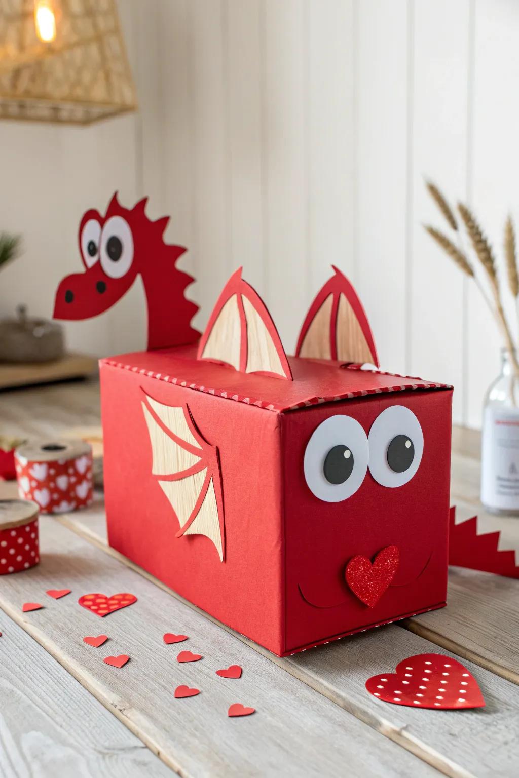 Unleash your creativity with this whimsical fiery red dragon Valentine box—where simplicity meets playful elegance.