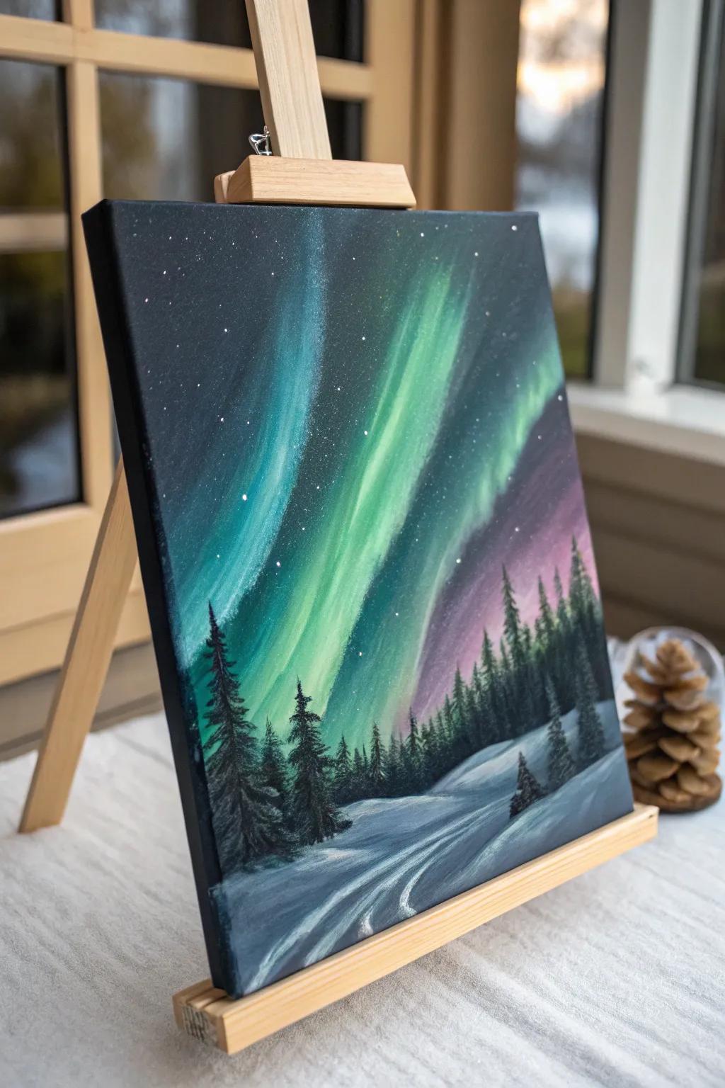 Capture the magic of the Northern Lights with simple, sweeping brushstrokes.