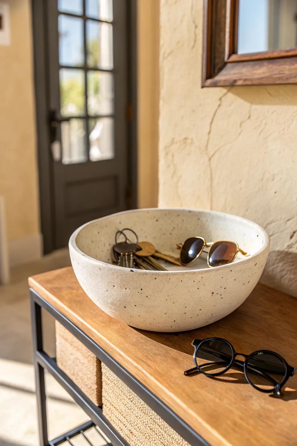 A simple drop zone: one pretty catch-all bowl by the door to stop everyday clutter fast.