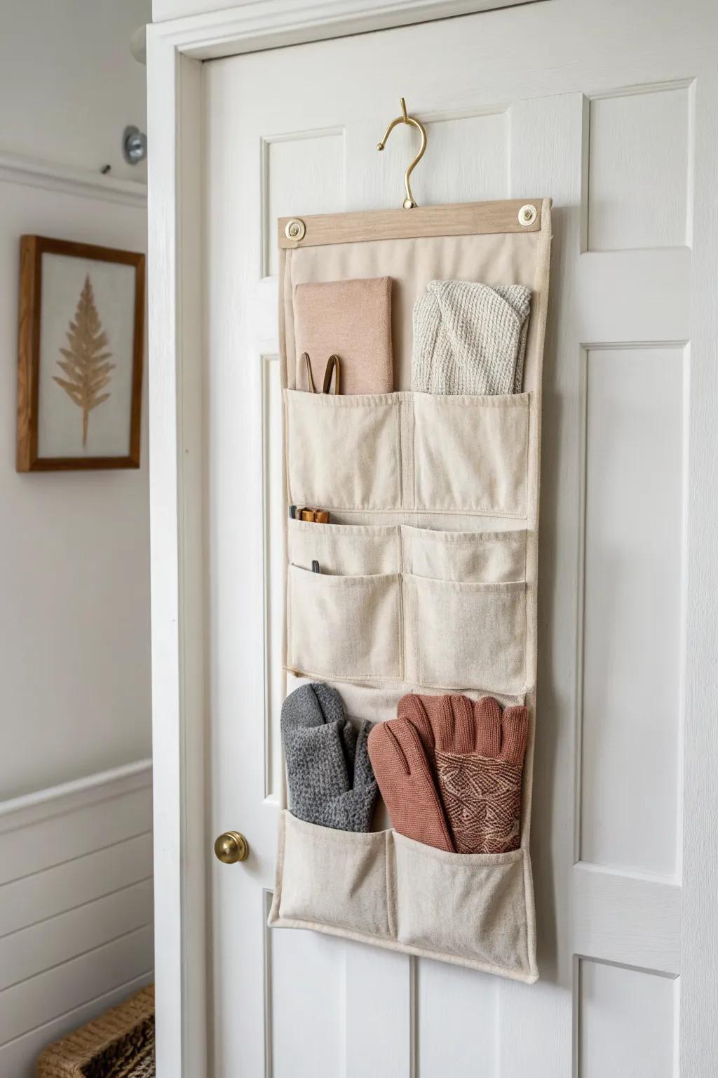 Over-the-door pocket organizer: give each pocket a “job” to keep every glove visible.