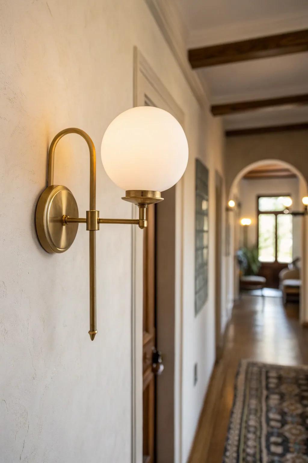 A classic matching sconce look—simple, symmetrical, and instantly calming in a narrow hallway.
