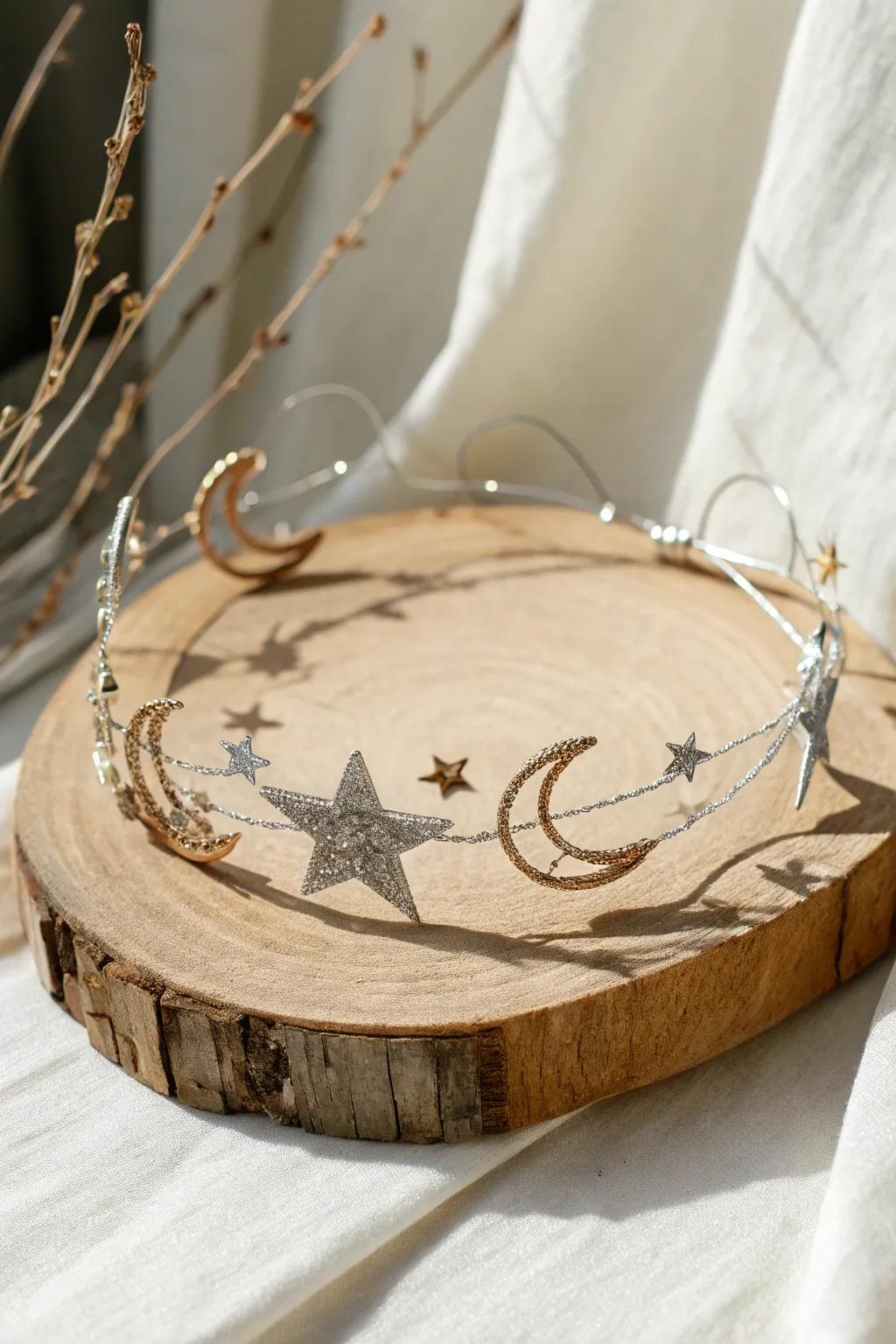 Embrace your inner starry night with a celestial headband that shines with simplicity and elegance.