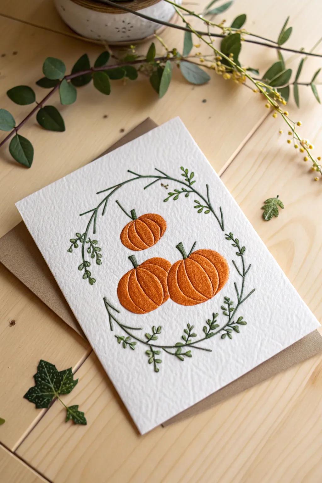 Embrace the charm of handcrafted elegance with this Pumpkin Patch Card – where minimalism meets a touch of Boho magic.
