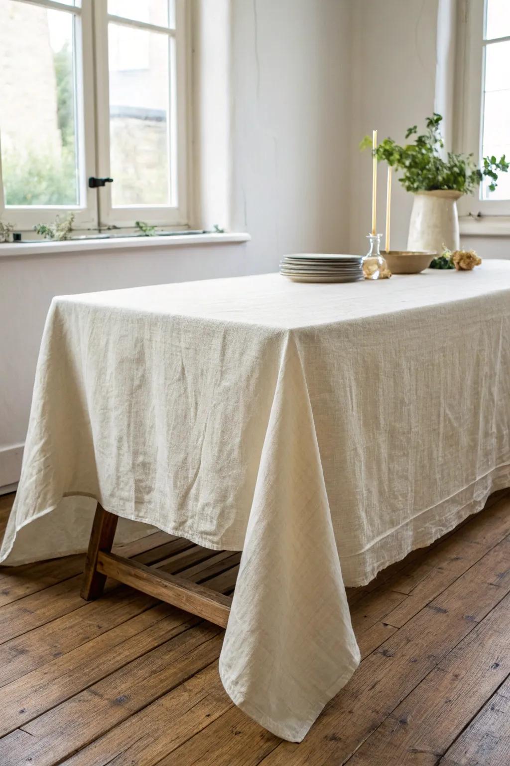 Instant upgrade: a floor-length linen cover makes a folding table feel beautifully permanent.