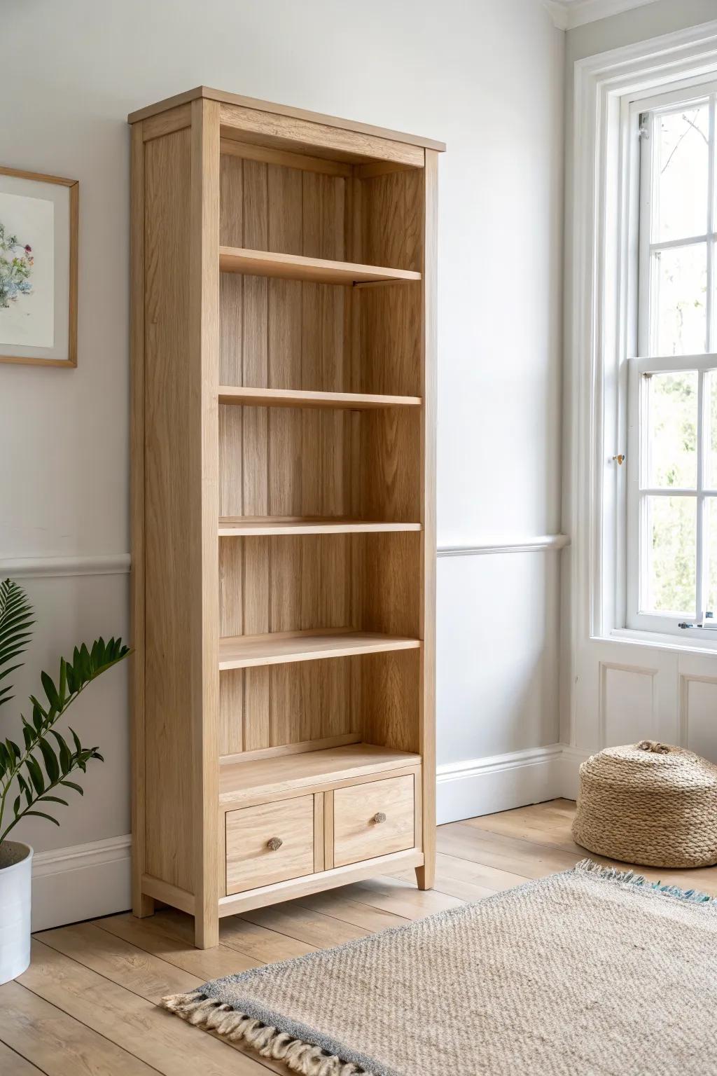 Reset your bookcase: clear it completely so you can restyle with intention, not clutter.