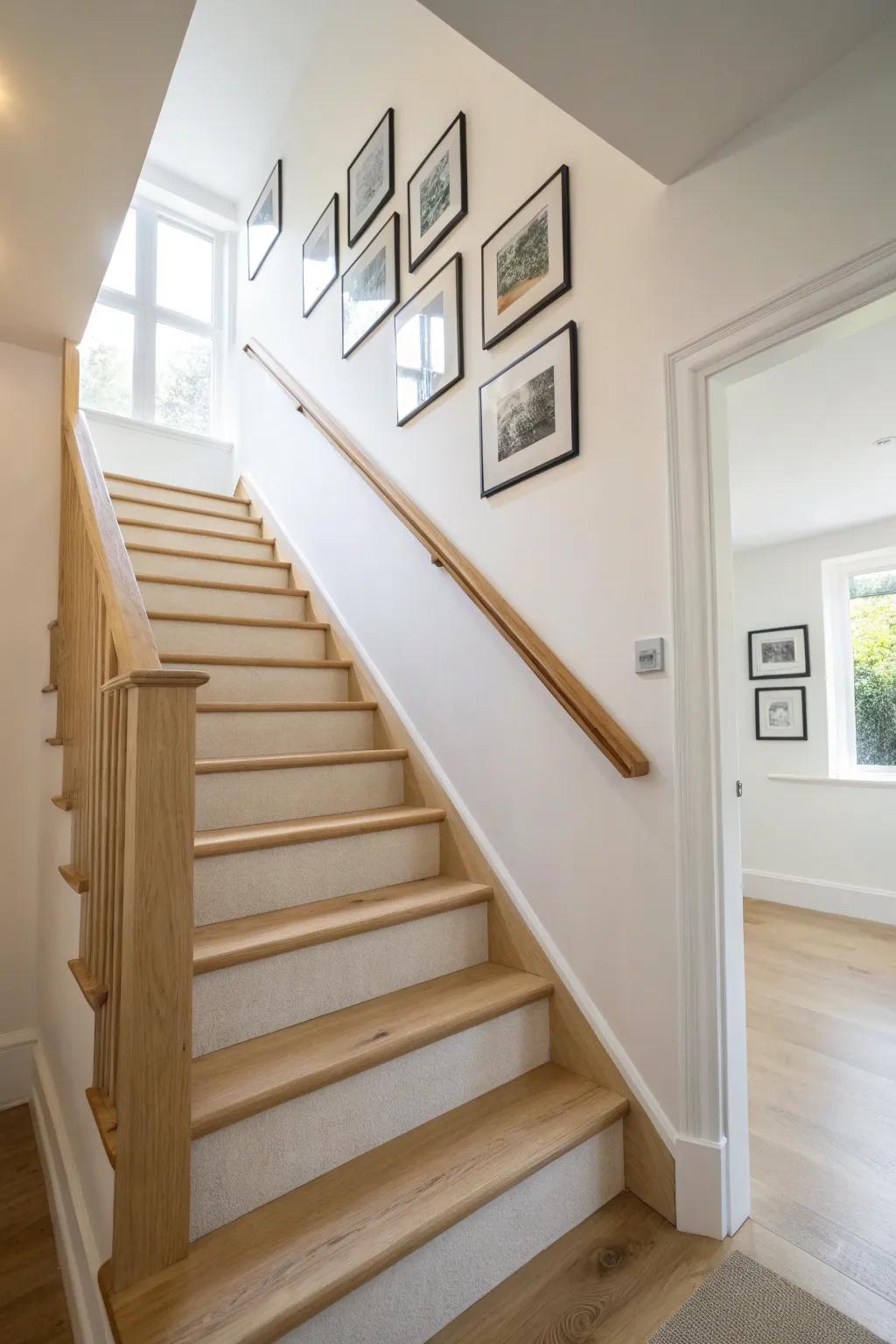 Make the stairwell feel intentional with a climbing gallery wall—start with one perfect frame.