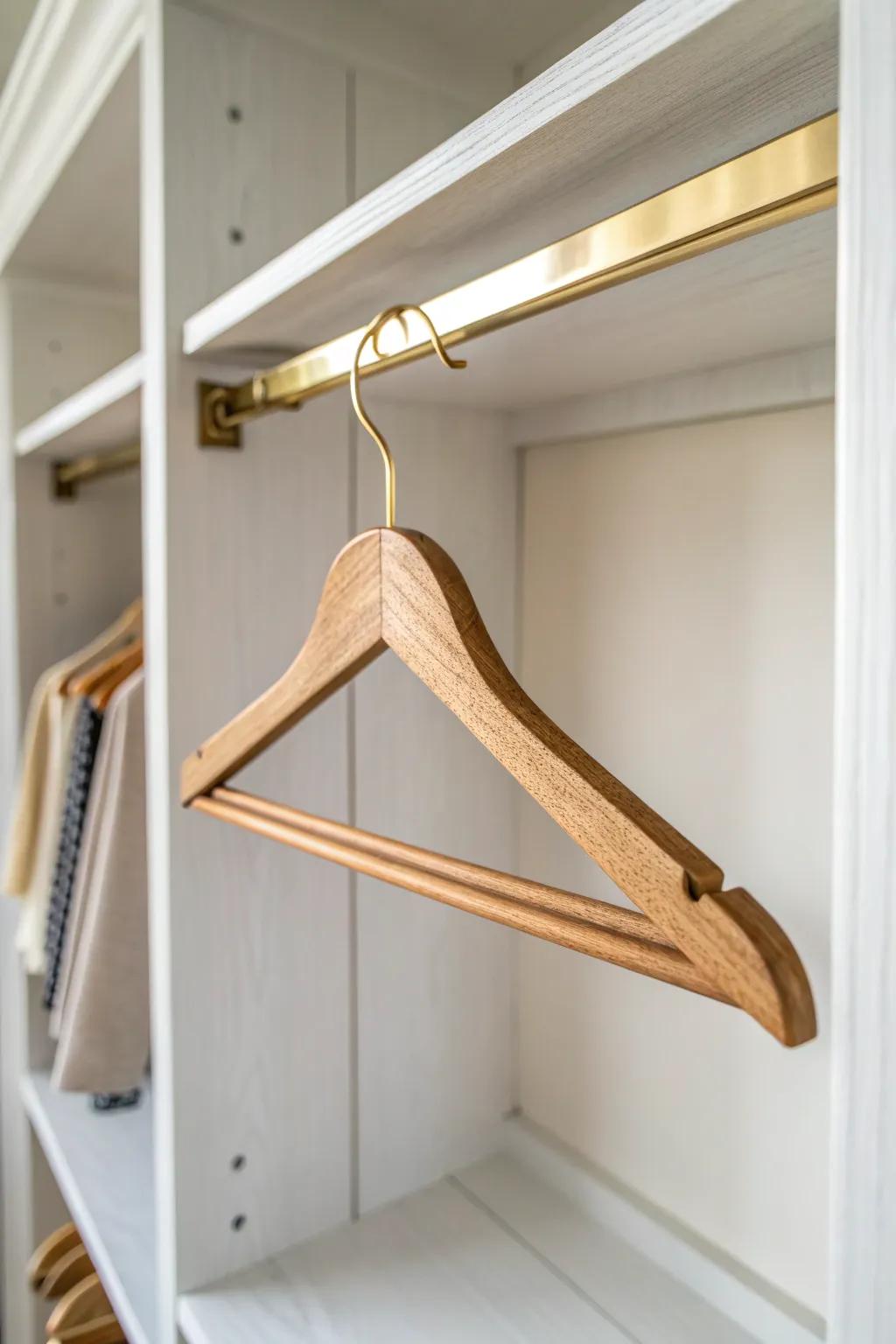 Un solo gancho de madera en un clóset vacío: el primer paso para reiniciar y organizar.