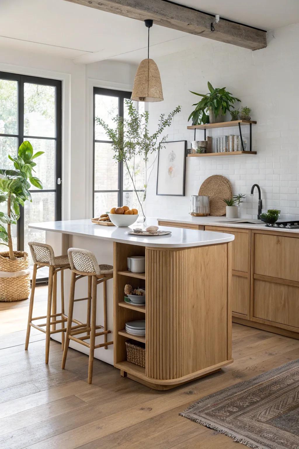 A compact kitchen island that beautifully divides prep and lounge space—with bonus seating.